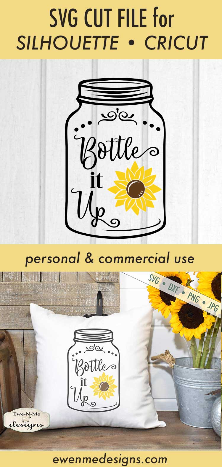 Download Mason Jar - Sunflower - Bottle It Up - SVG DXF File