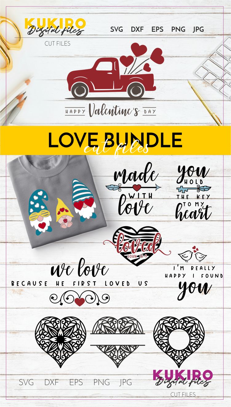 Download LOVE Bundle SVG - Valentine's day - Gnomes, red truck hearts