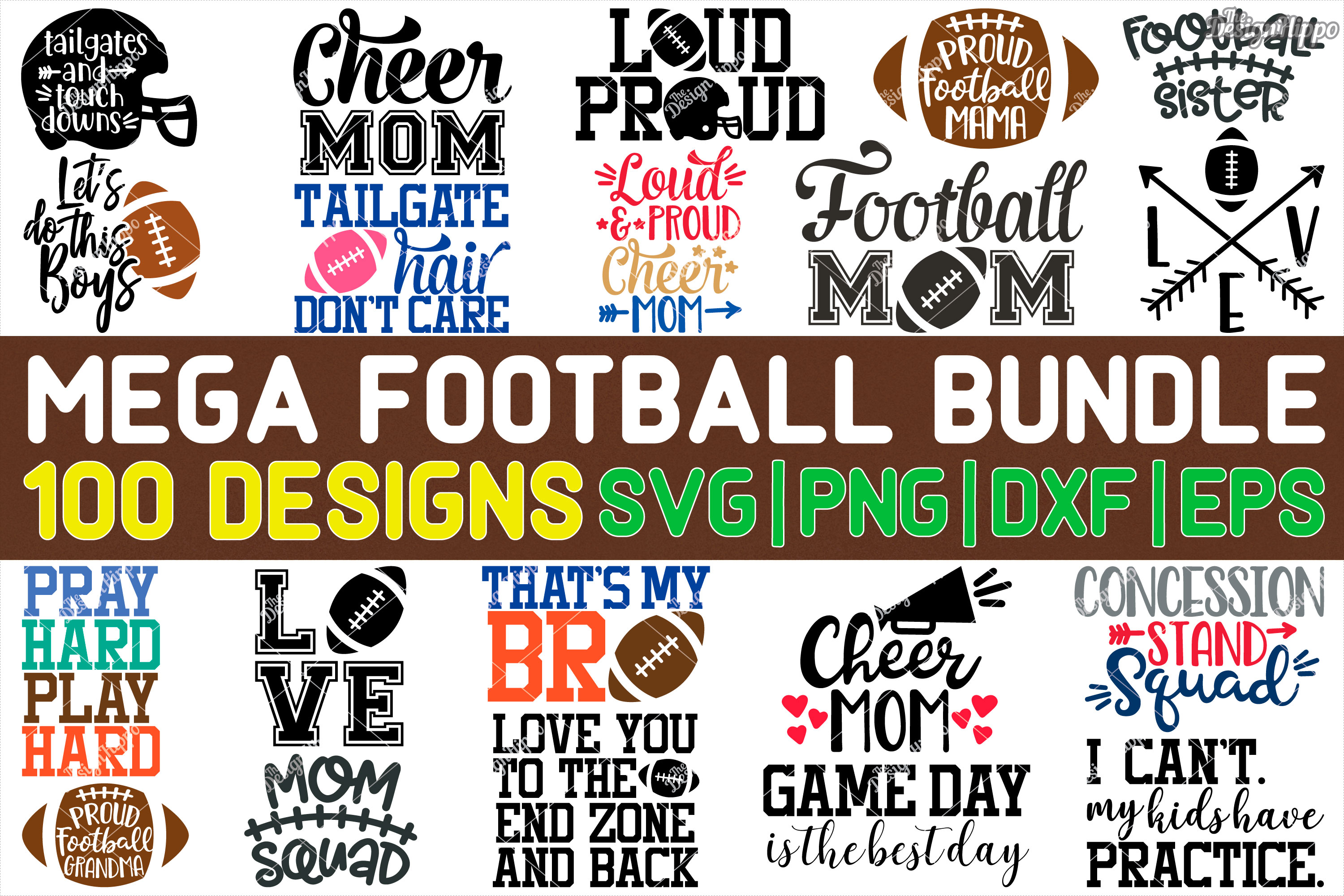 Download Mega Football Bundle of 100 Designs SVG PNG DXF Cut Files