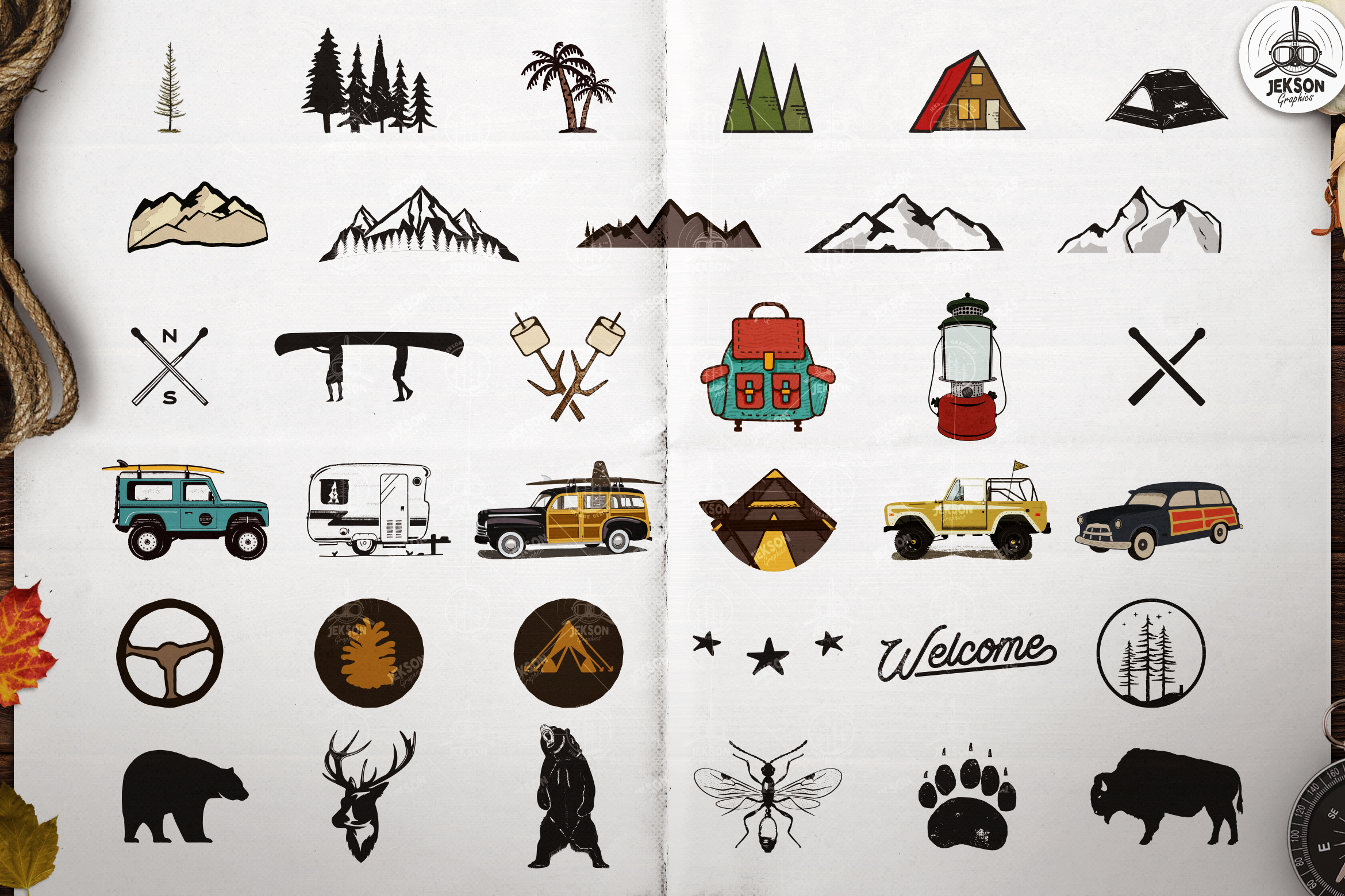 Download 35 Camping SVG Bundle, Travel Icons, Camper Svg Cut Files (181965) | Icons | Design Bundles