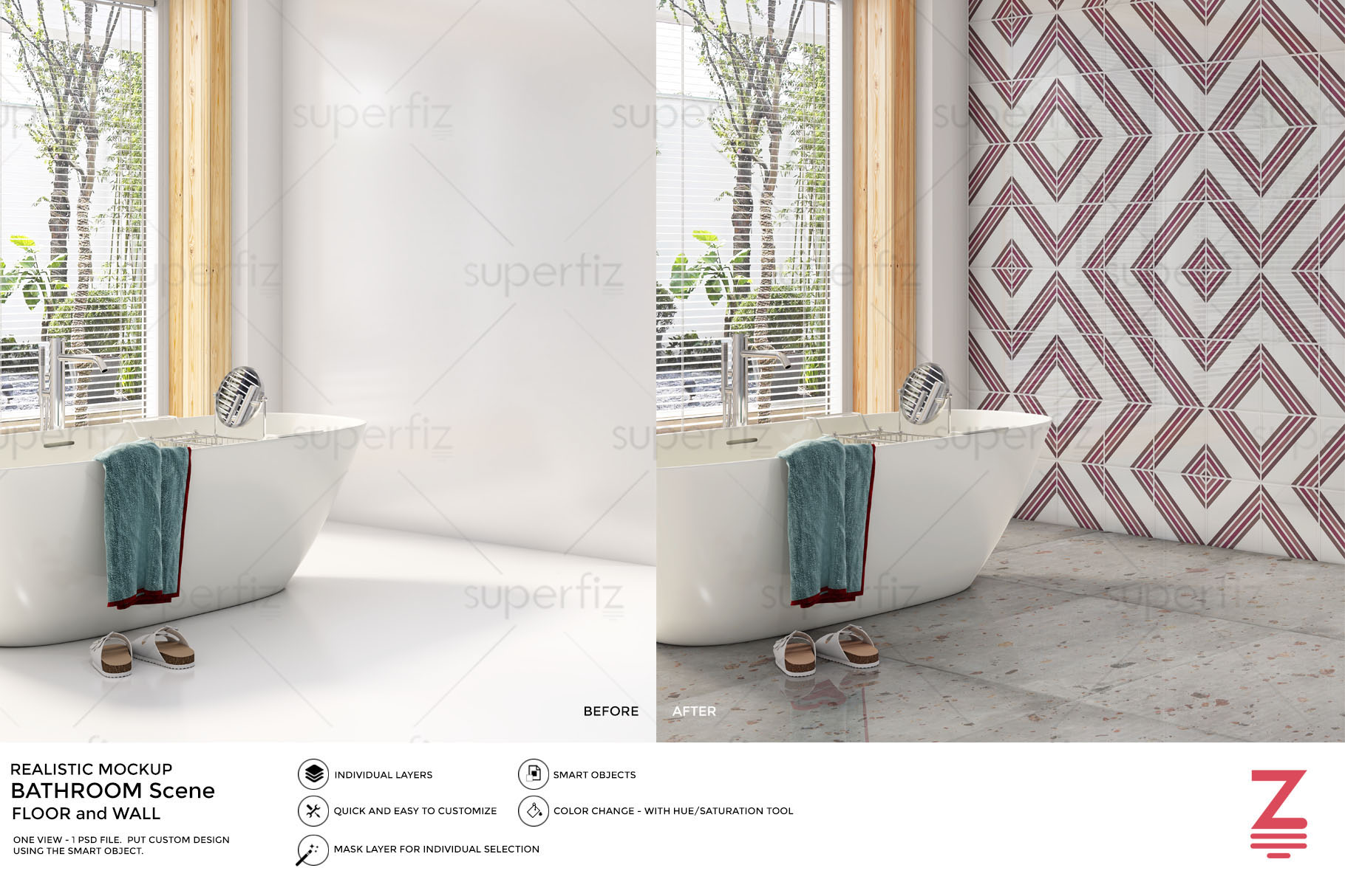 Download Bathroom PSD Mockup to change the FLOOR and WALL surface SM9