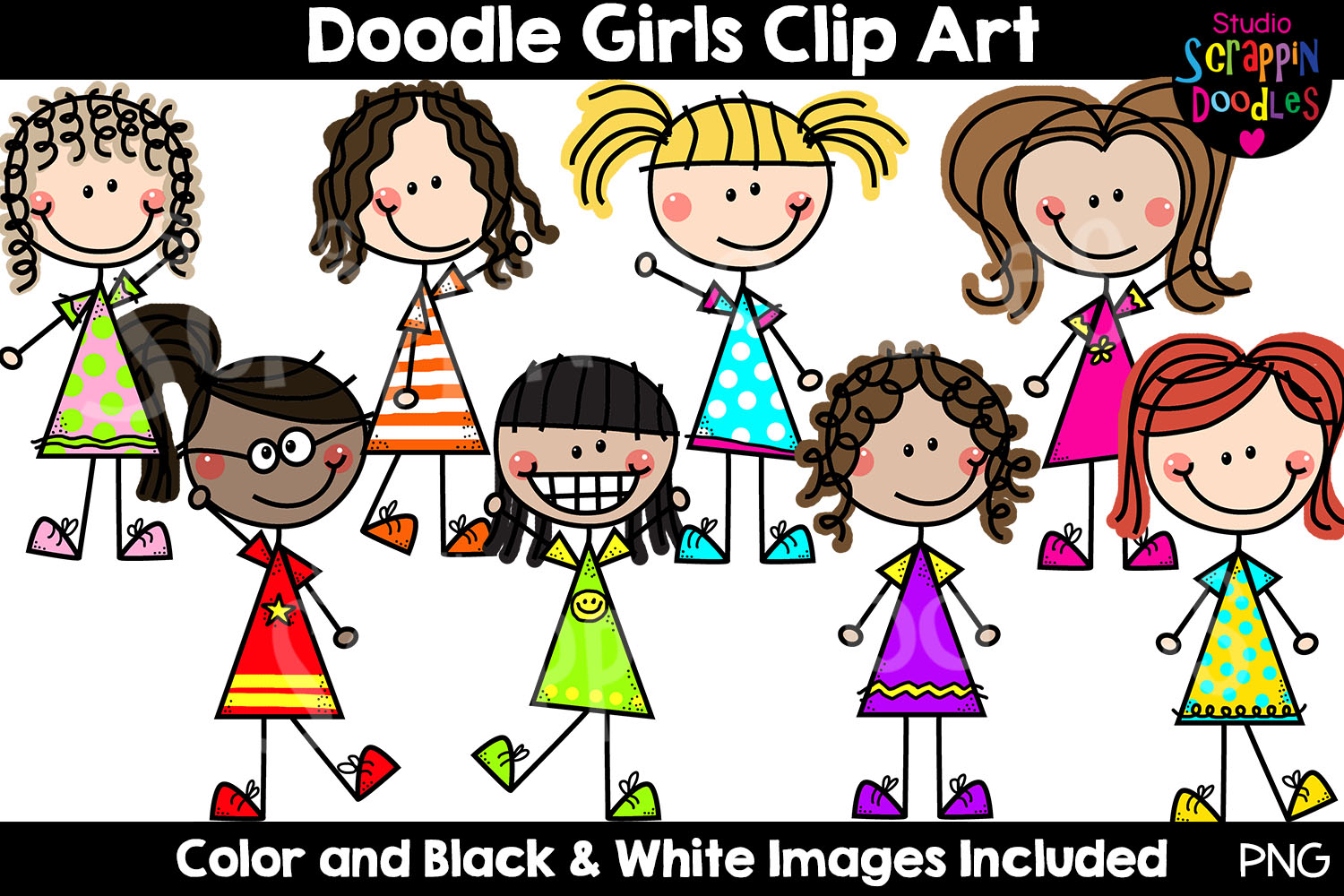 Doodle Girls Clip Art Cute Stick Figure Kids
