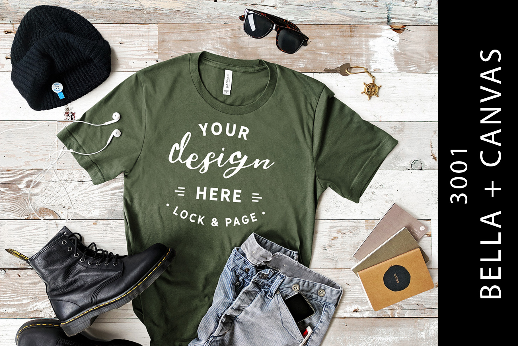 Download Male Military Green Bella Canvas Mockup T Shirt Mens ...