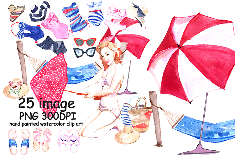 Summer Watercolor Clipart (89861) | Illustrations | Design Bundles