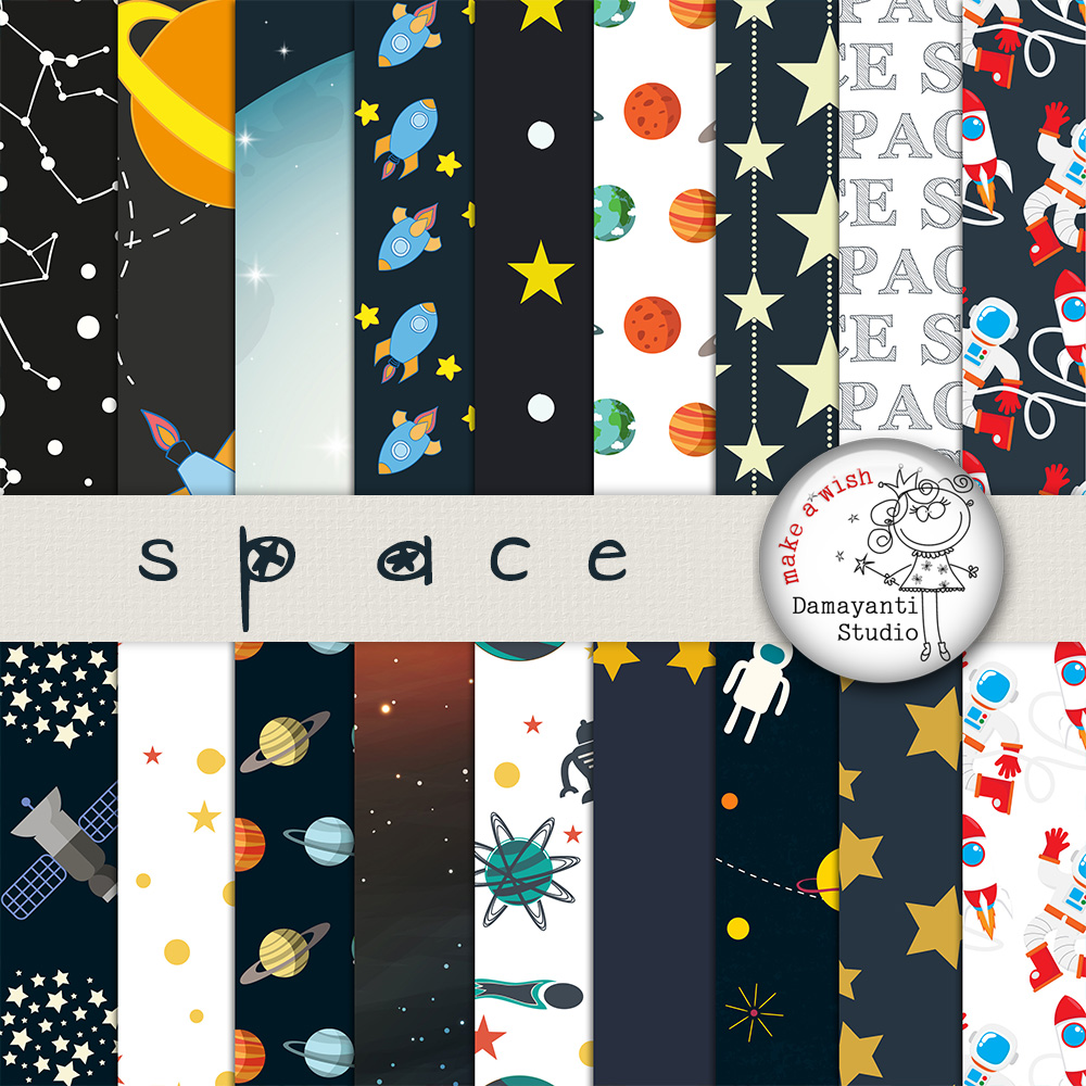 Space paper pack, space digital paper, astronaut party paper, scrapbook ...
