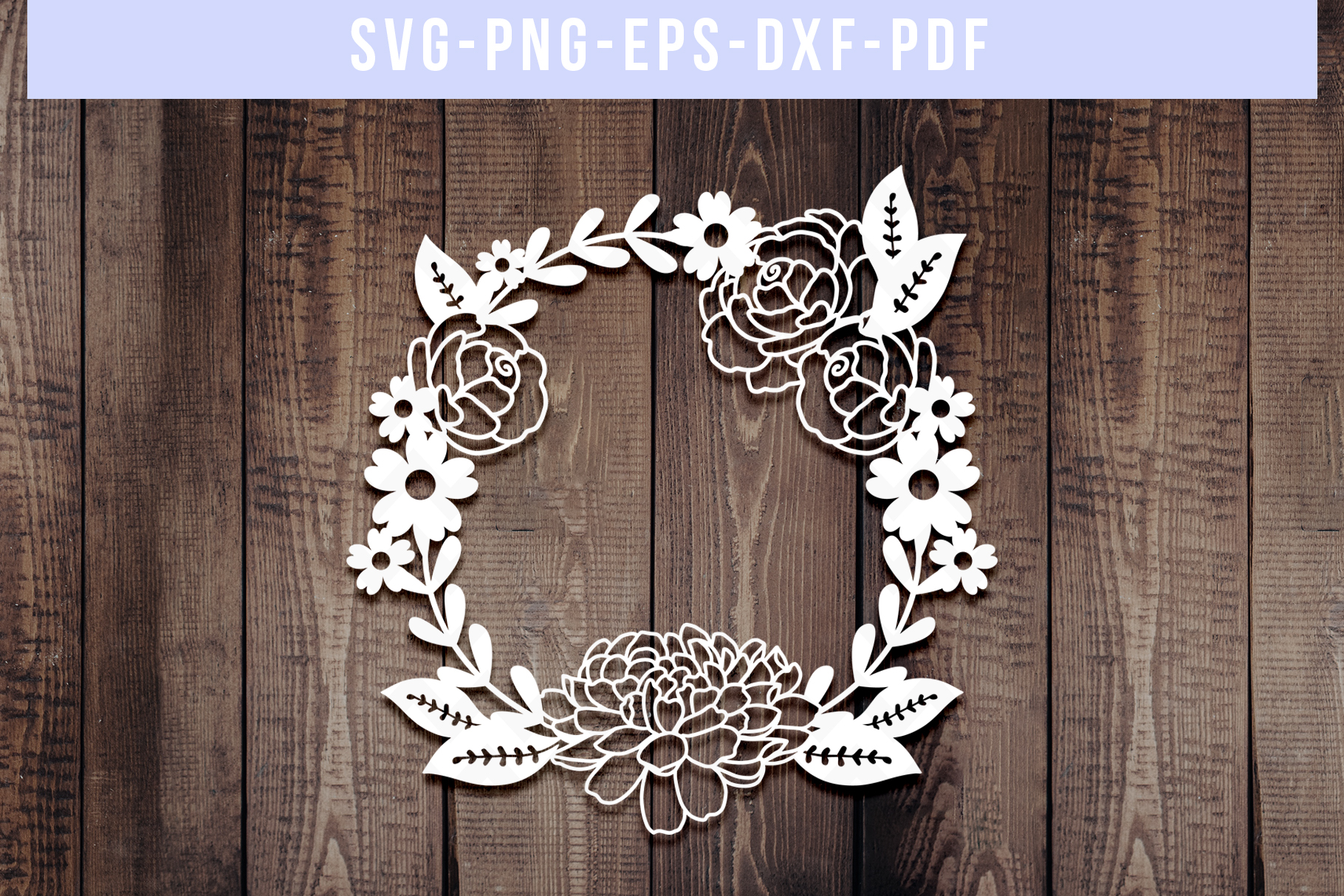 Download Floral Wreath Papercut Template, Flower Decor SVG, PDF, DXF (252815) | Paper Cutting | Design ...