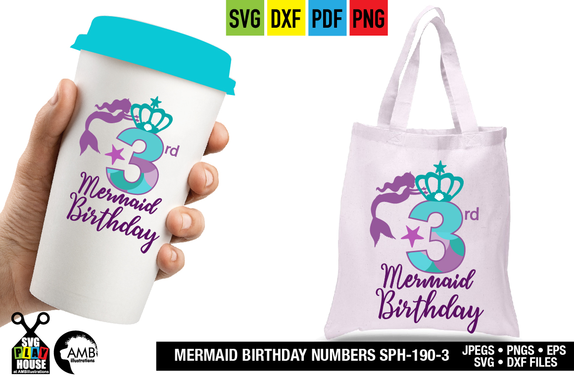 Download Mermaid Birthday Numbers 3rd birthday svg, SPH-190-3 ...