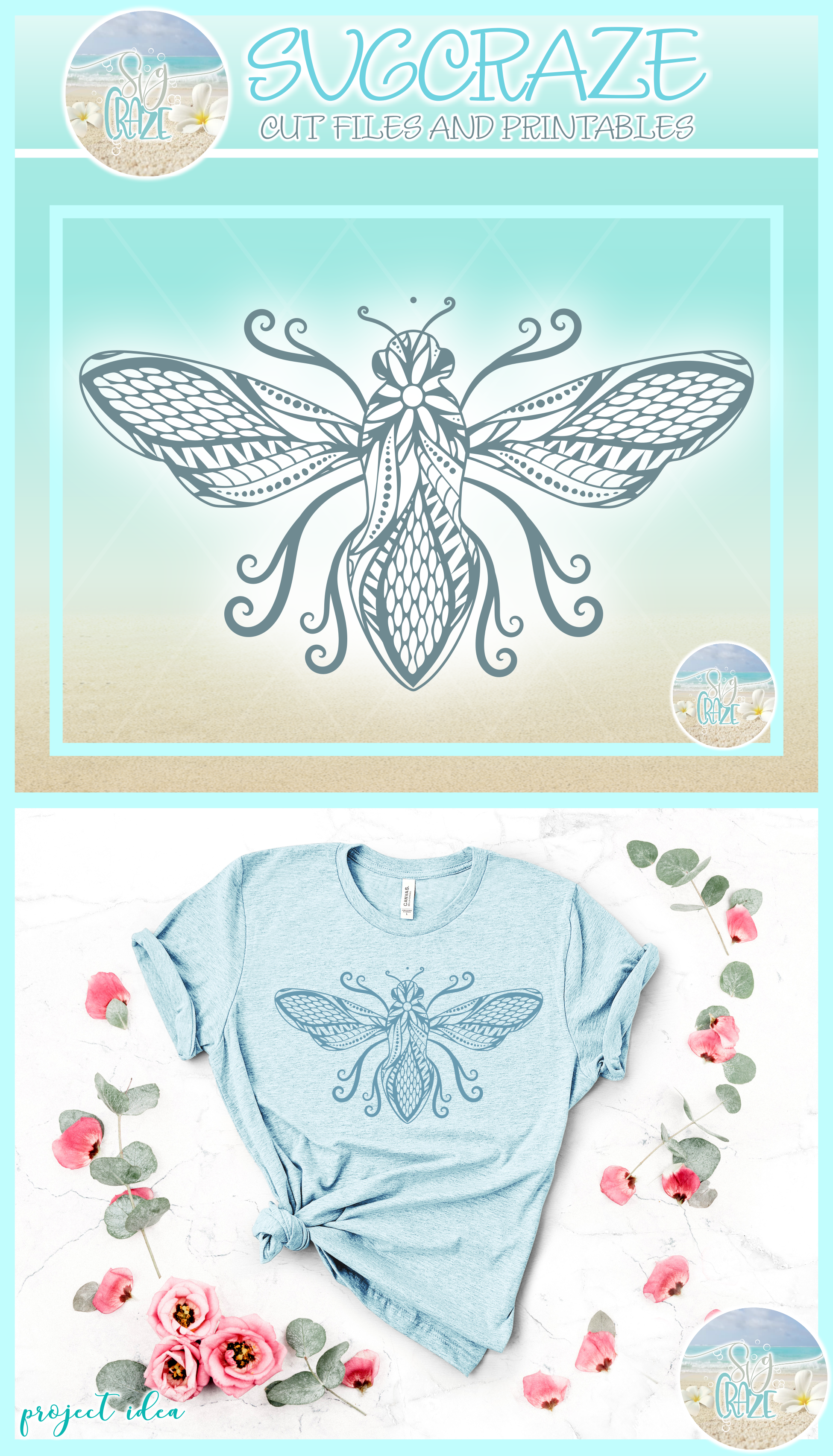 Download Beautiful Bumble Bee Mandala Zentangle SVG Dxf Eps Png Files