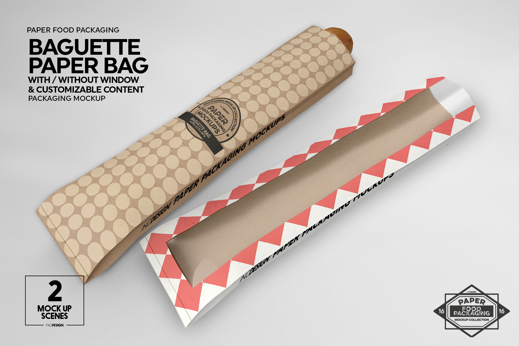 Download Long Paper Baguette Window Bag Packaging MockUp