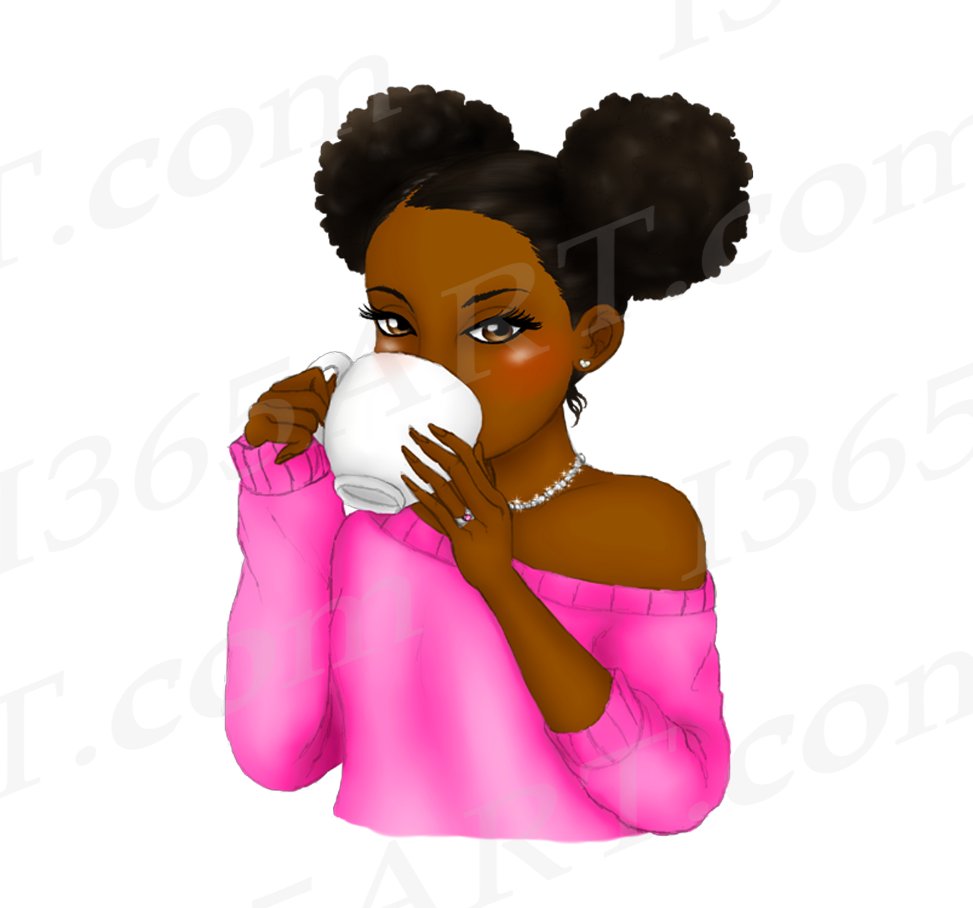 Tea Sipping Girls Black Women Clipart Natural Hair Girls PNG