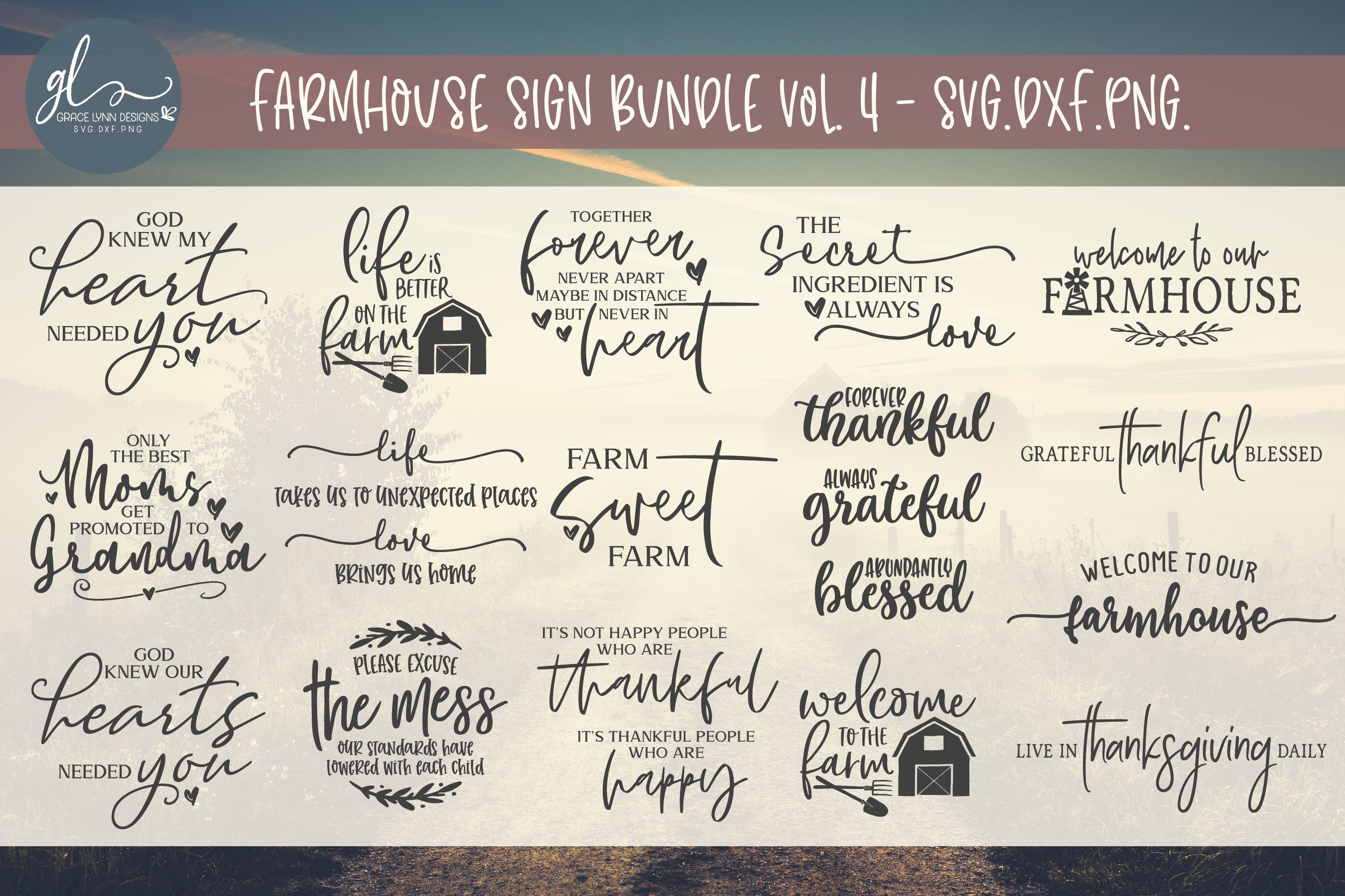 Download Farmhouse Sign Bundle Vol. 4 - 16 Designs - SVG, DXF & PNG