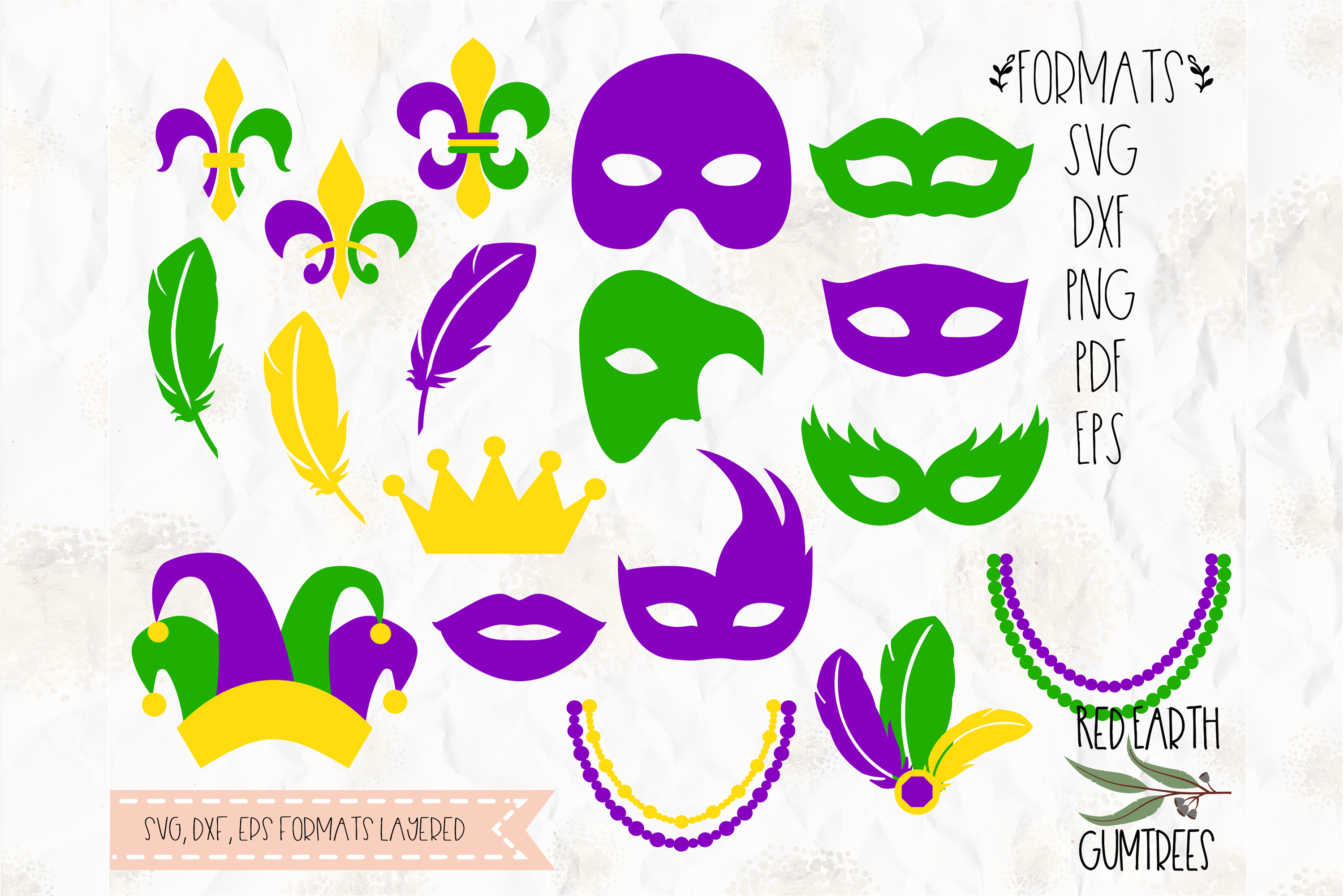 Mardi gras bundle, mask bundle in SVG, DXF, PNG, EPS formats