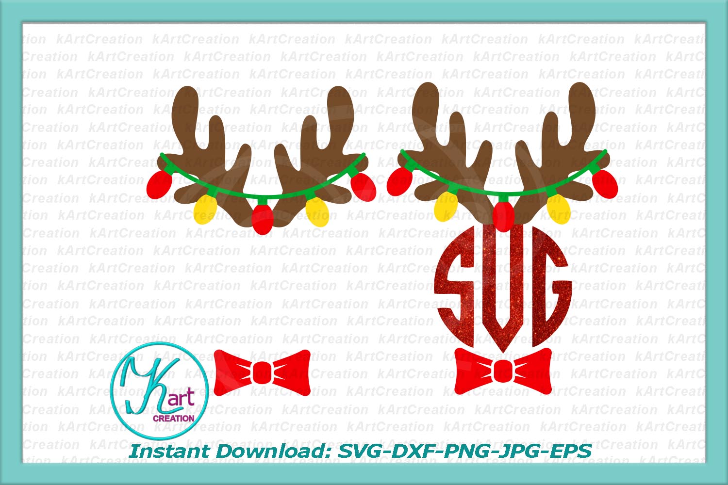 Download antlers with Christmas lights monogram for boy girl svg dxf