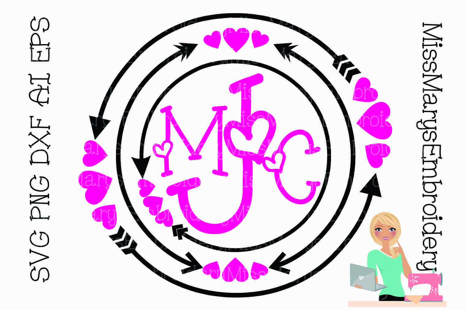 Download Heart Arrow Monogram SVG Cutting File PNG DXF AI EPS ...