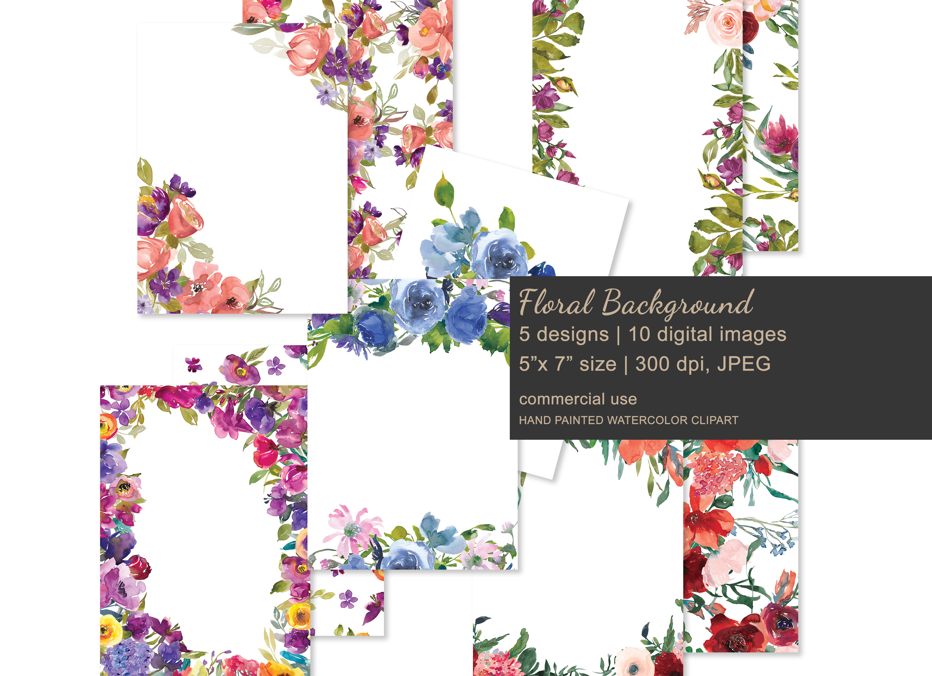 Watercolor Floral Invitation Background Set of 5 Design 5 (88763 ...