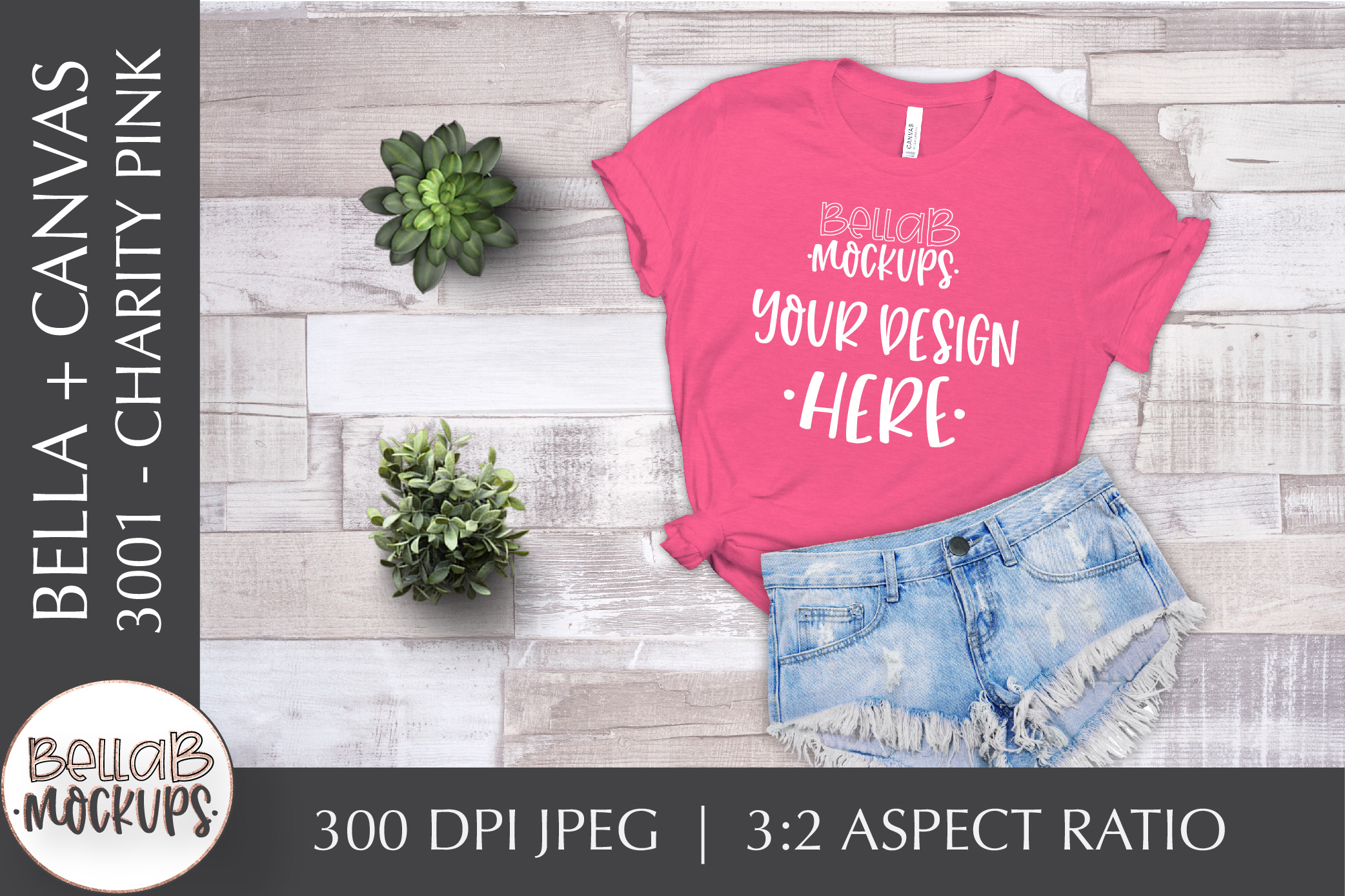 Download Bella Canvas 3001 Woman's T Shirt Mockup, Charity Pink ...