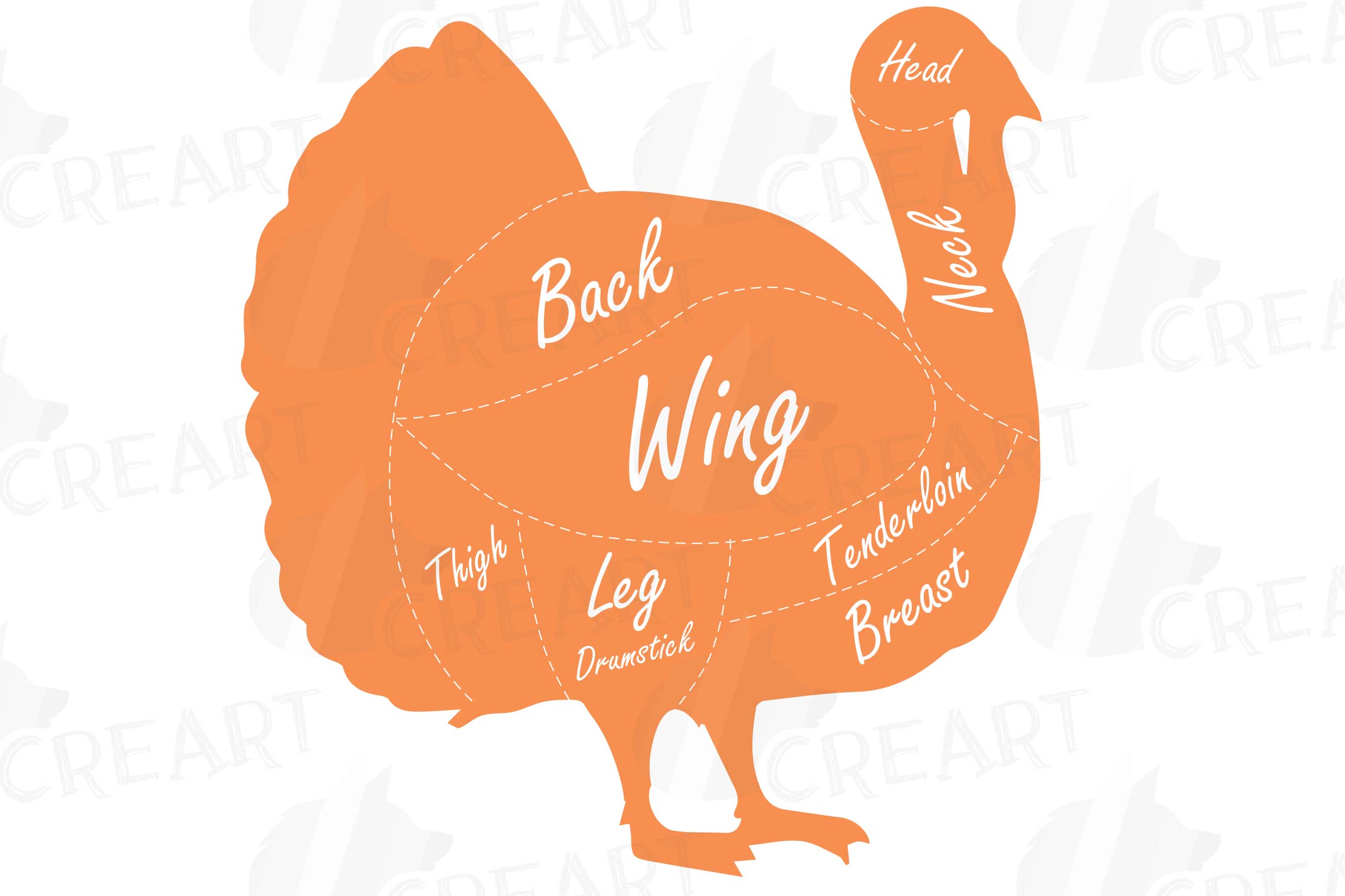 Butcher turkey diagram clip art, digital turkey chart, turke
