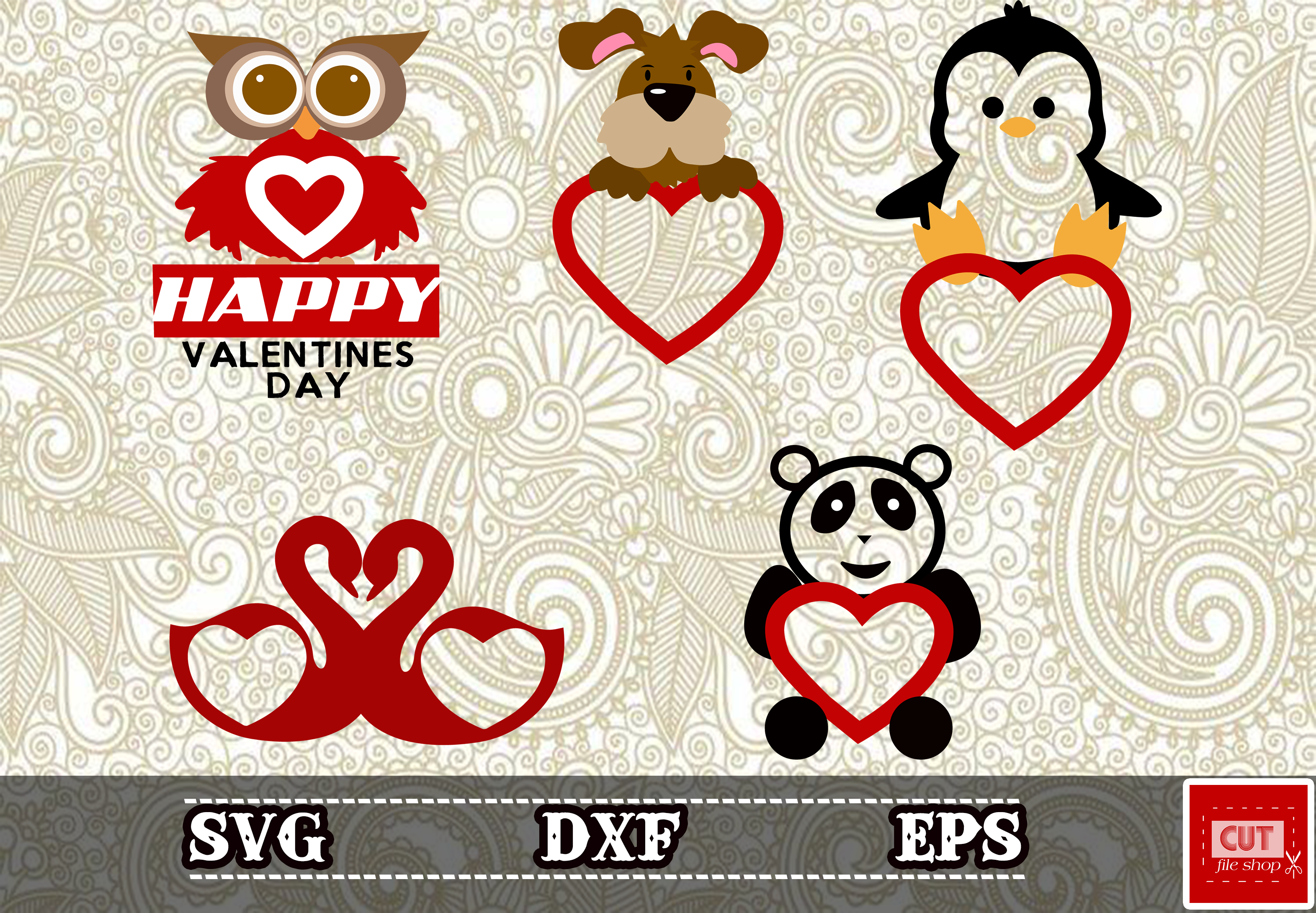 Download animals san valentines day monogram svg,panda,dog,Penguin ...