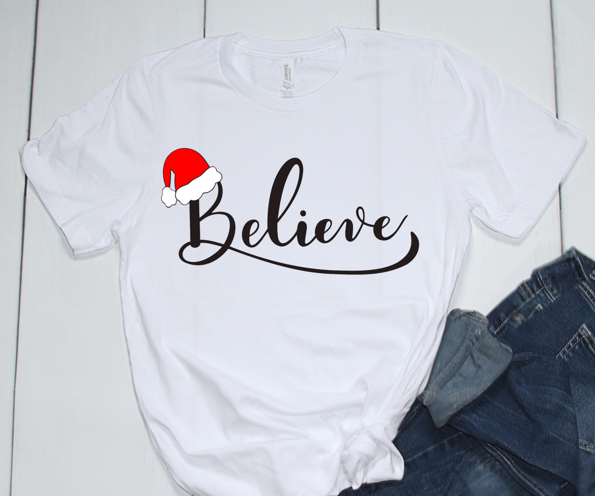 Christmas SVG - Believe SVG design with Santa hat