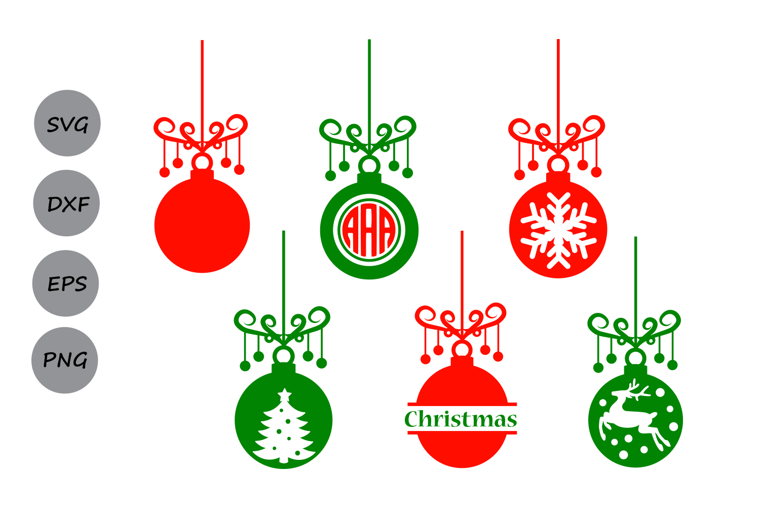 Free Svg Christmas Ornament Bundle Monogram Round File For Cricut