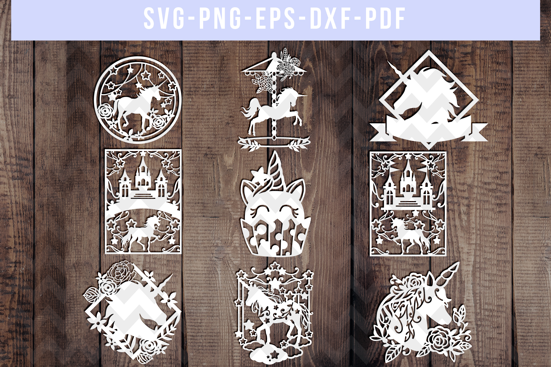 Download Bundle Of 9 Unicorn Papercut Templates, Toddler SVG, PDF DXF