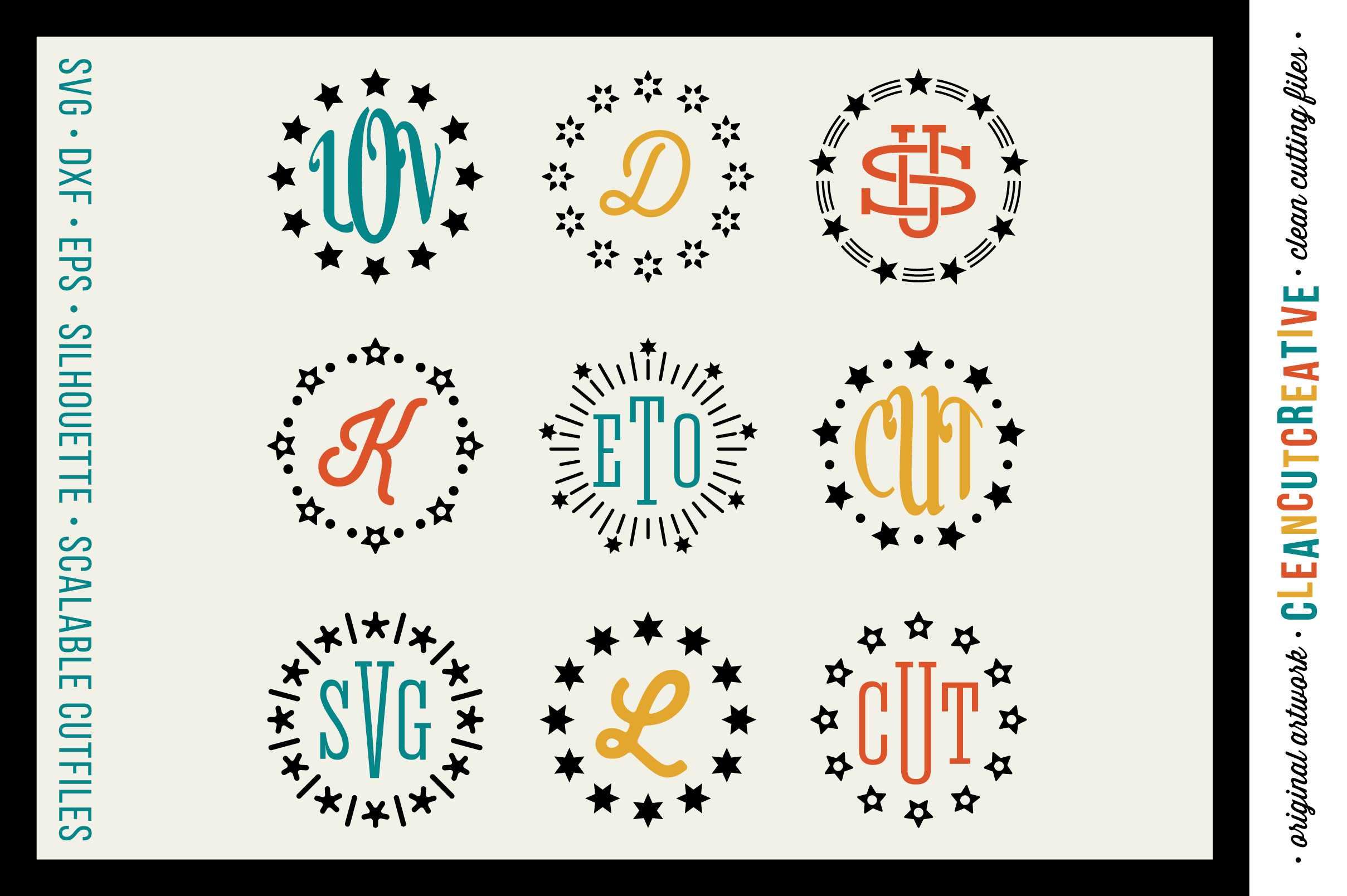 Download Circle Monogram Star Frames - SVG DXF EPS - for Cricut and Silhouette Cameo - clean cutting ...