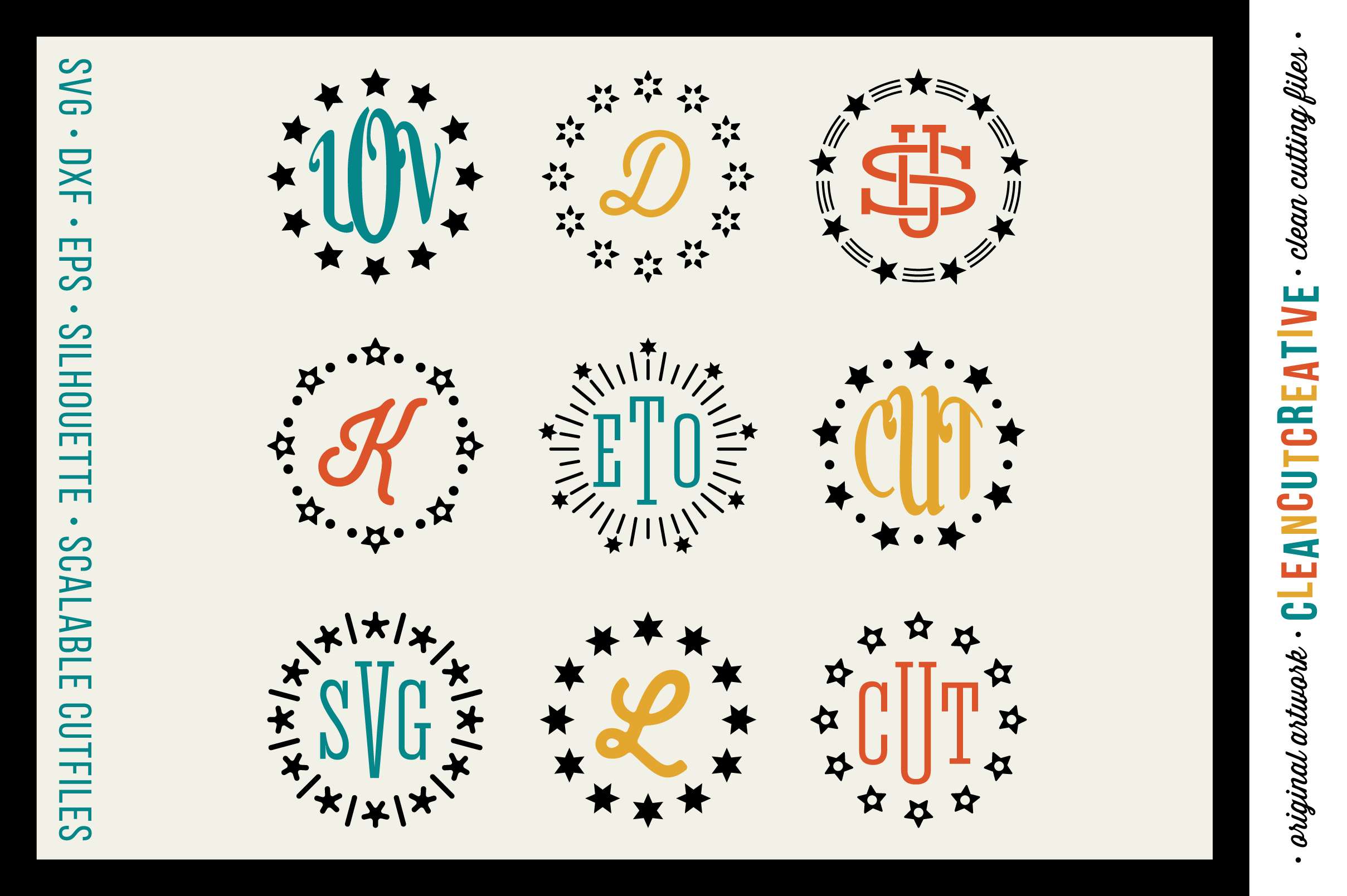 Circle Monogram Star Frames - SVG DXF EPS - for Cricut and ...