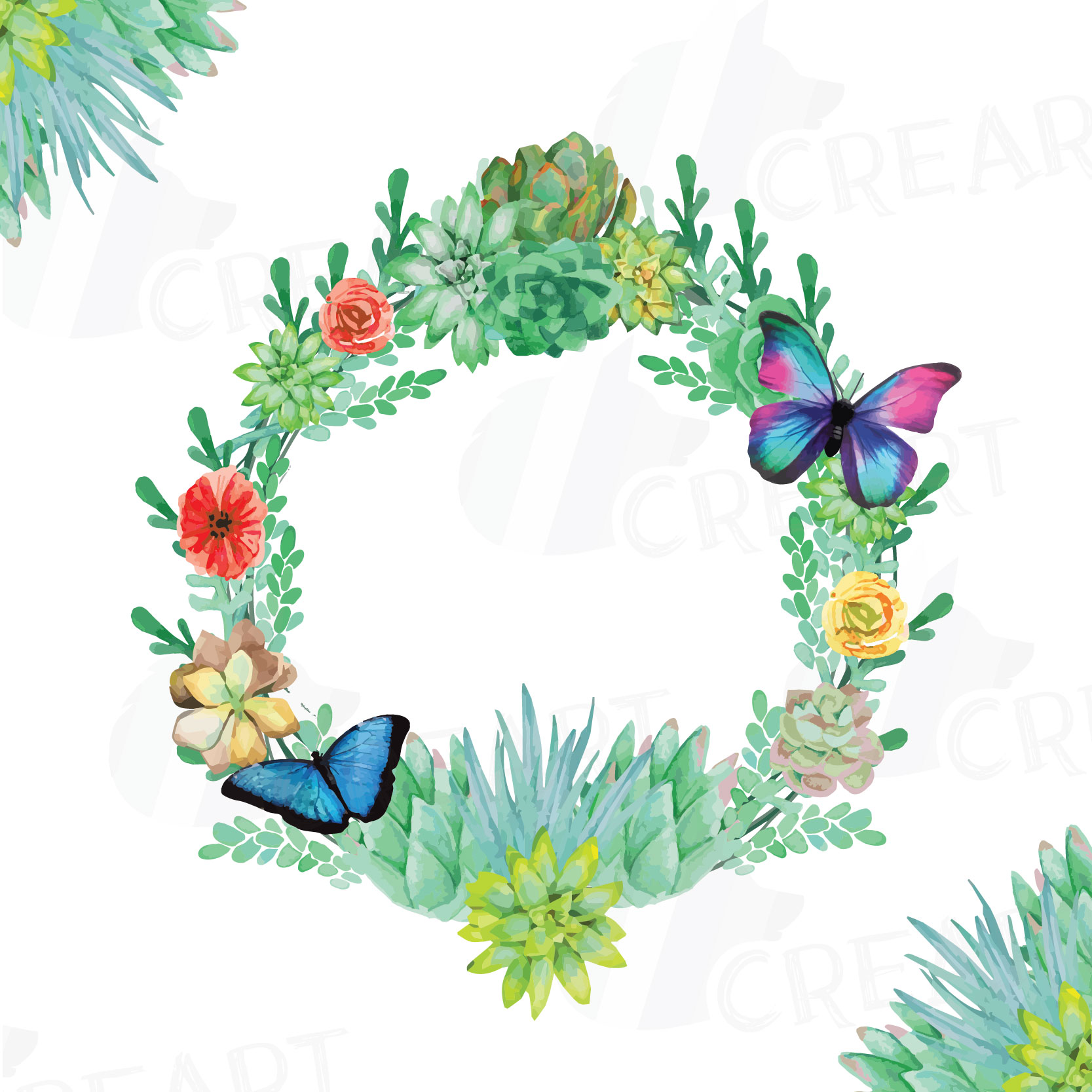 Download Watercolor succulent wreath, valentine clip art pack ...