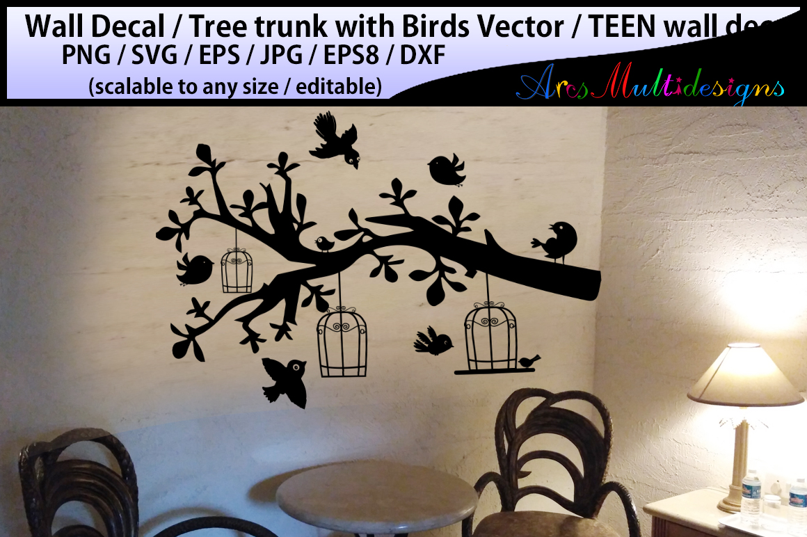 teen girl bedroom wall decal / wall decal silhouette /birds svg