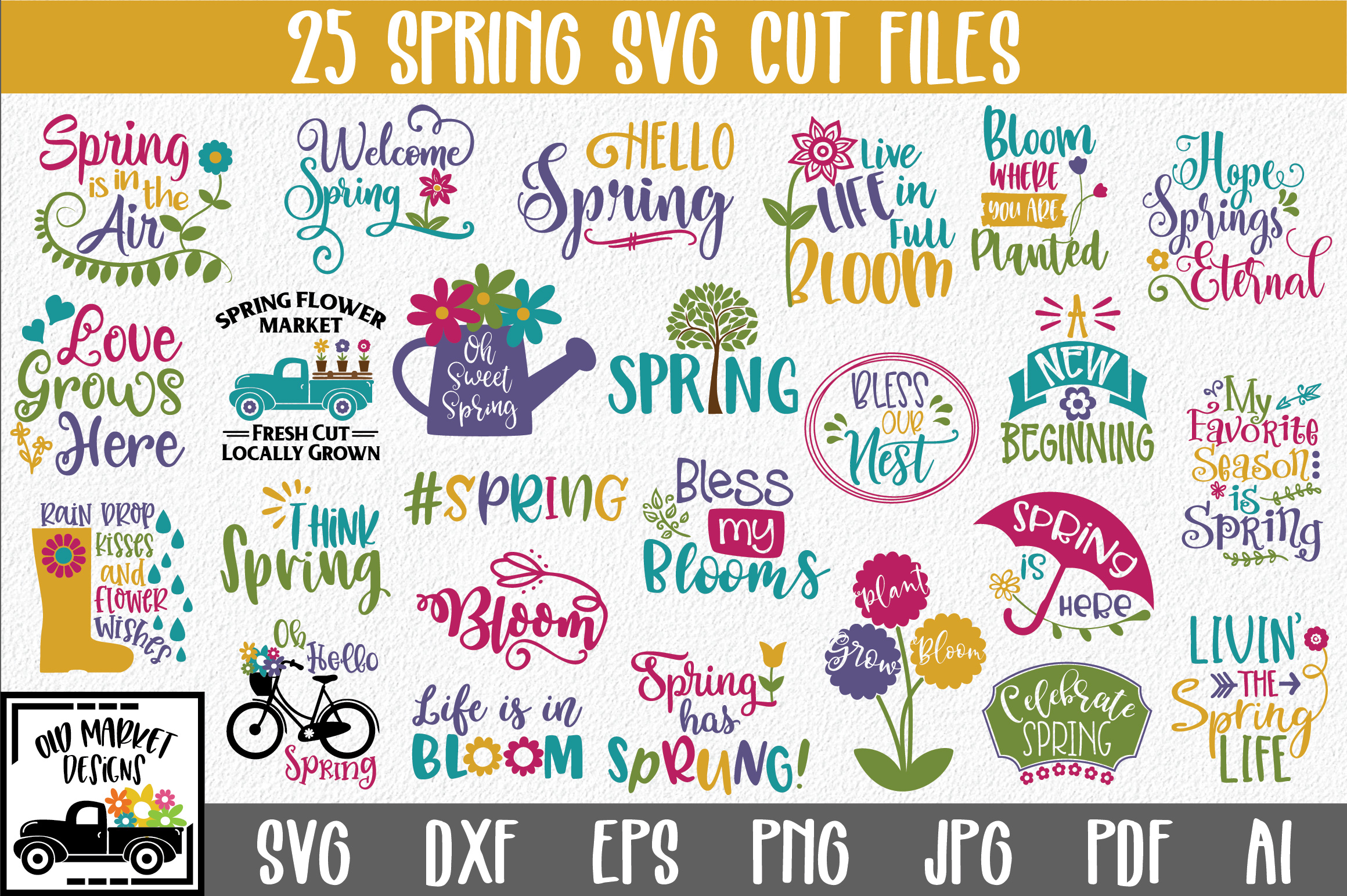 Spring SVG Bundle with 25 SVG Cut Files DXF EPS PNG AI JPG