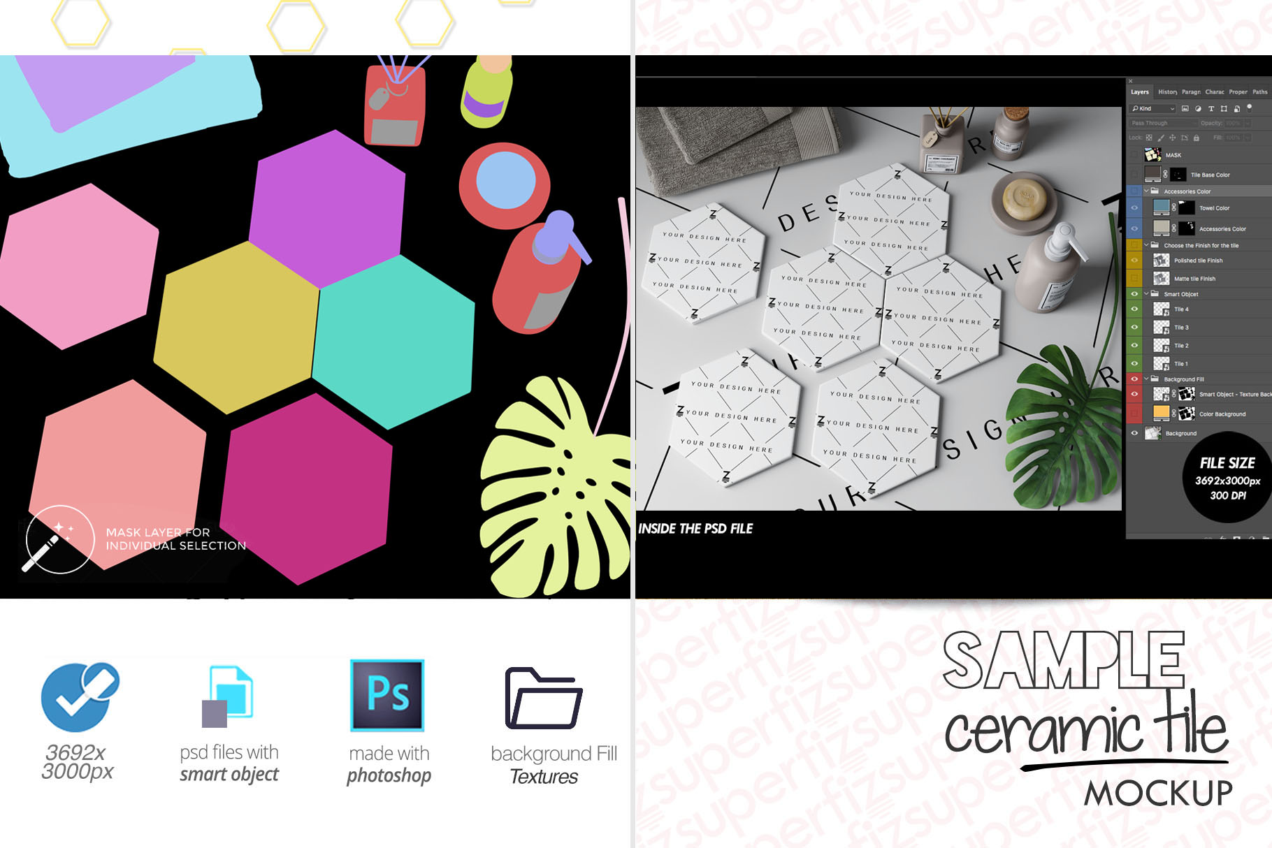 Download Sample Hexagonal Ceramic Tile Mockup PSD SM91H