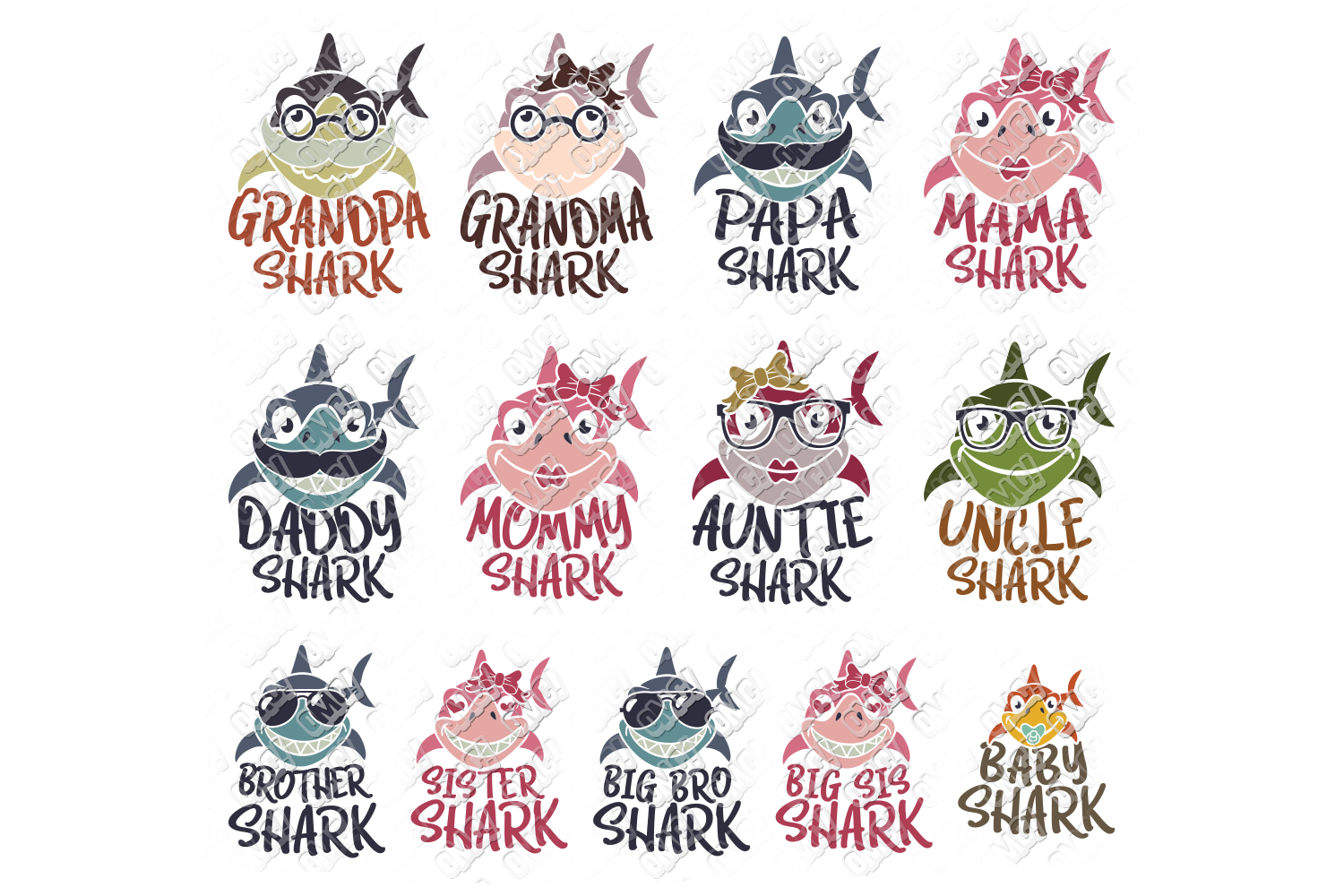 Shark Family SVG Bundle in SVG, DXF, PNG, EPS, JPEG
