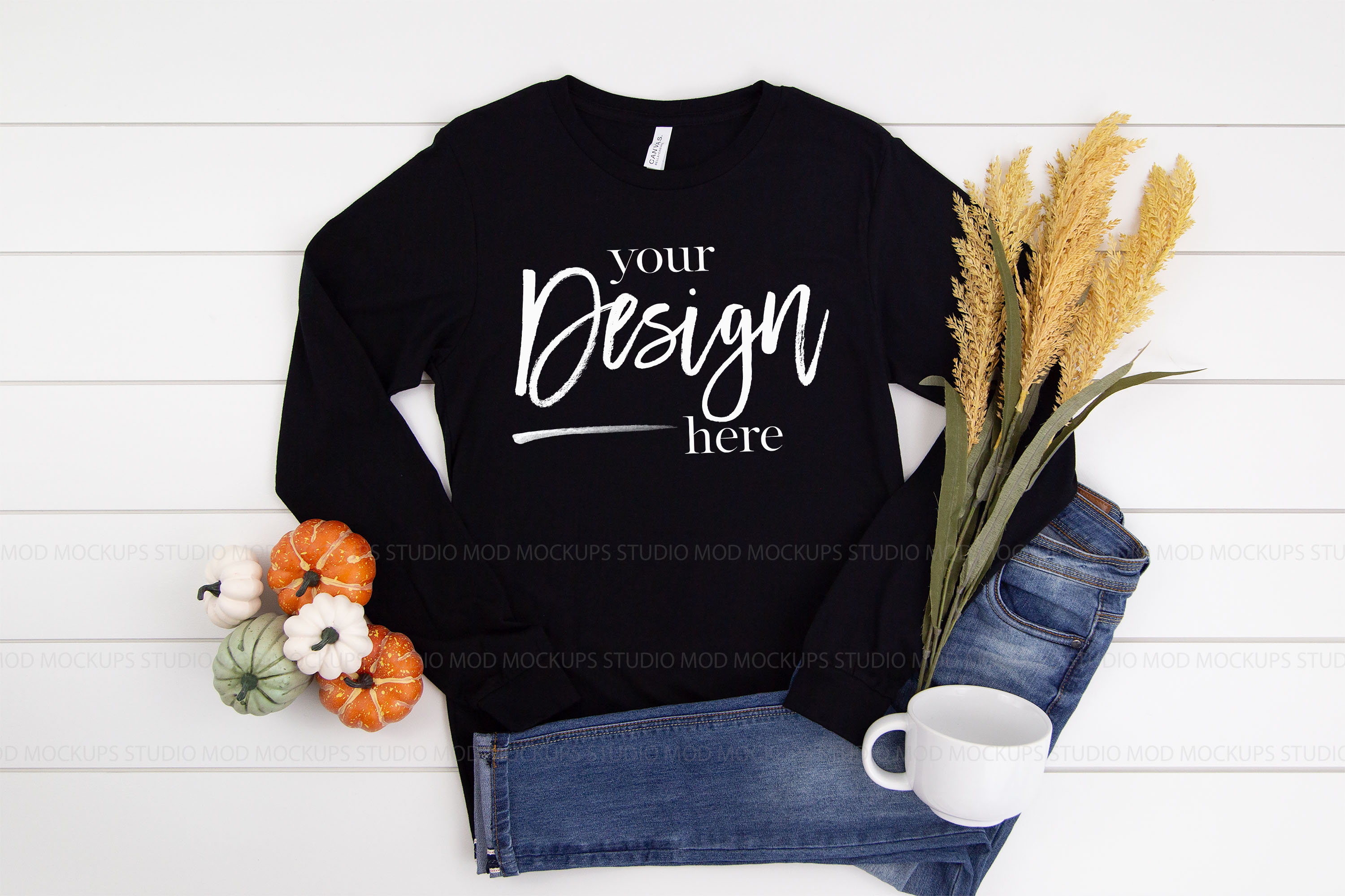 Download Long Sleeve Tshirt Mockup Black | 3501 Bella Canvas