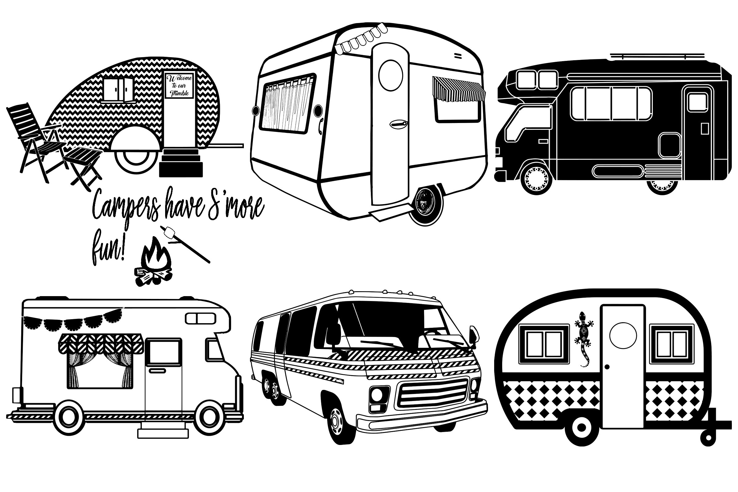 RV Campers, Trailers & Word Art AI EPS PNG