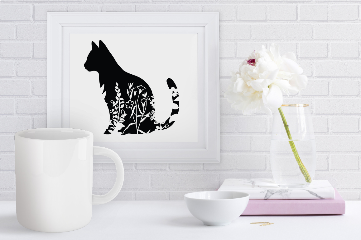Floral Cat SVG, Flower Cat SVG Cut Files, Flower Cat Clipart