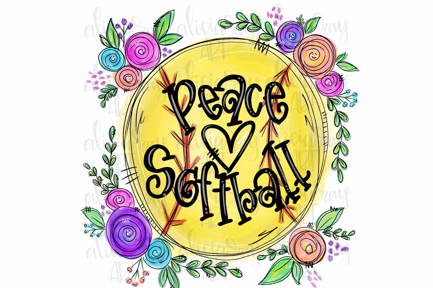 Download Peace Love Softball (306719) | Illustrations | Design Bundles