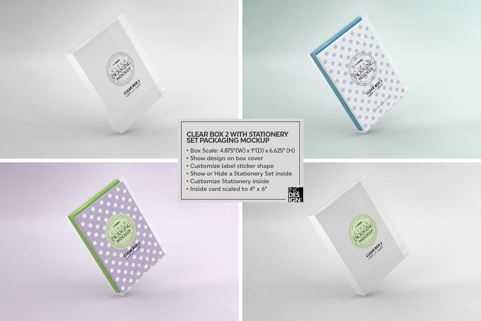 Download Clear Vertical Boxes with Stationery Set Packaging Mockup