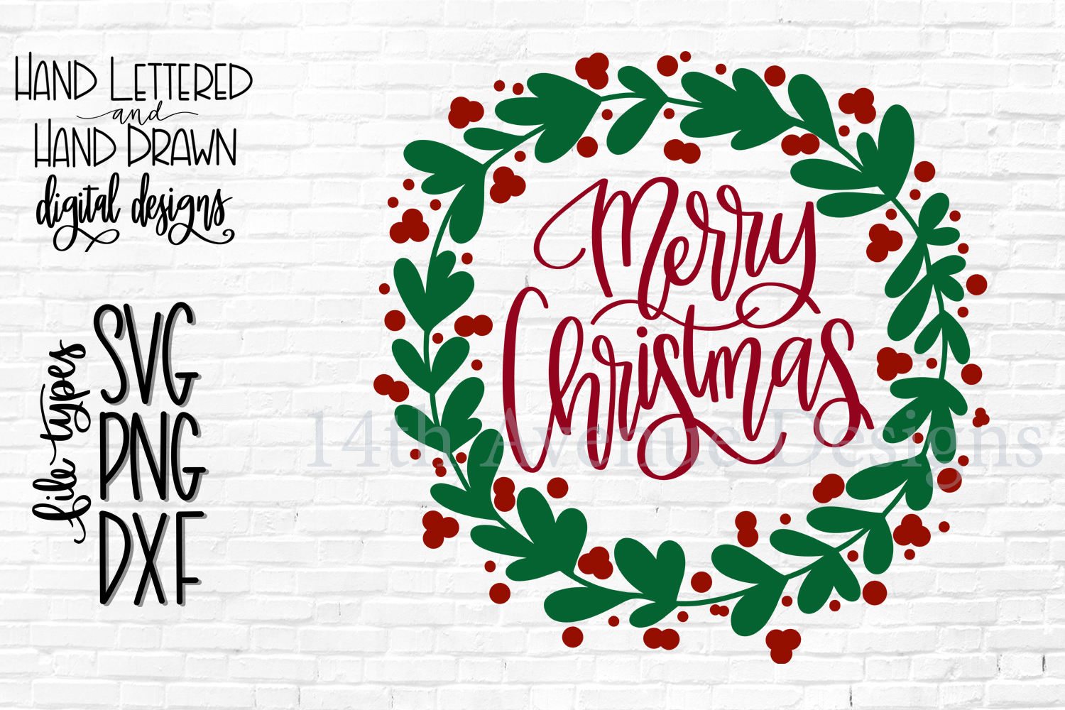 Download Merry Christmas SVG, Christmas Wreath SVG, Hand Lettered