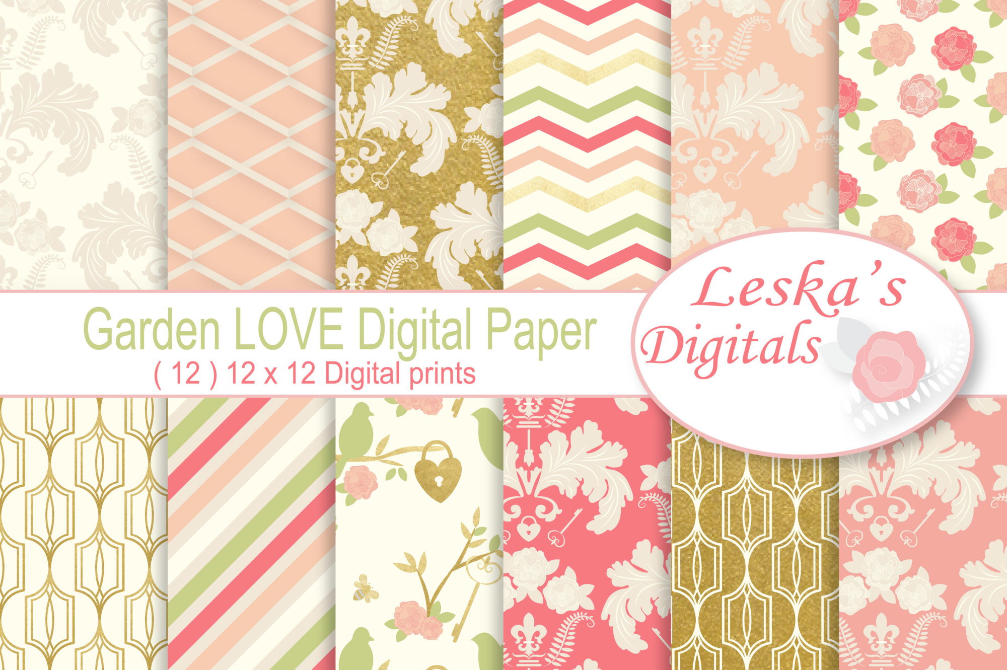 Download Gold Floral Digital Patterns - Digital Scrapbook Paper