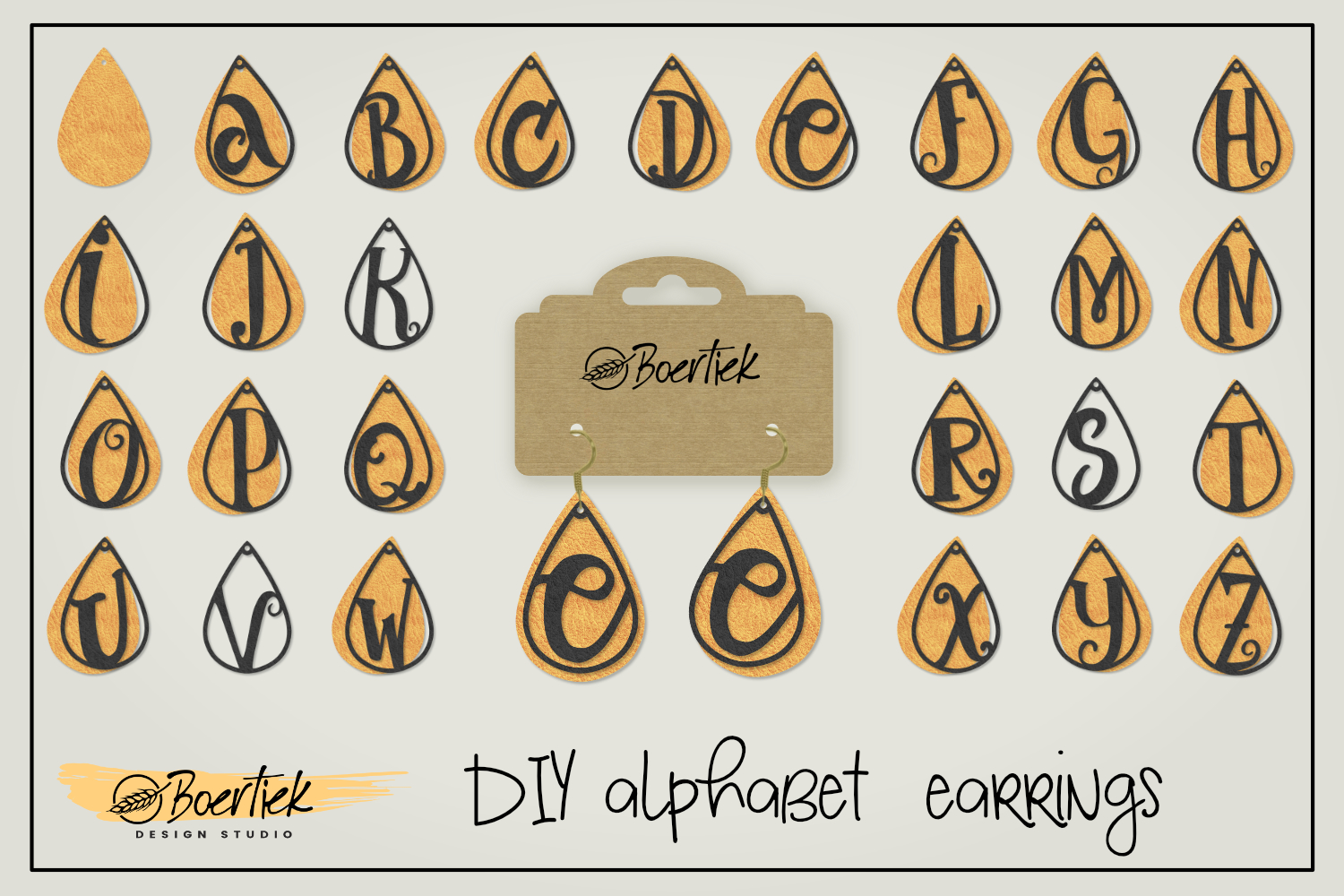 Download Faux leather earrings alphabet template, SVG cutting file
