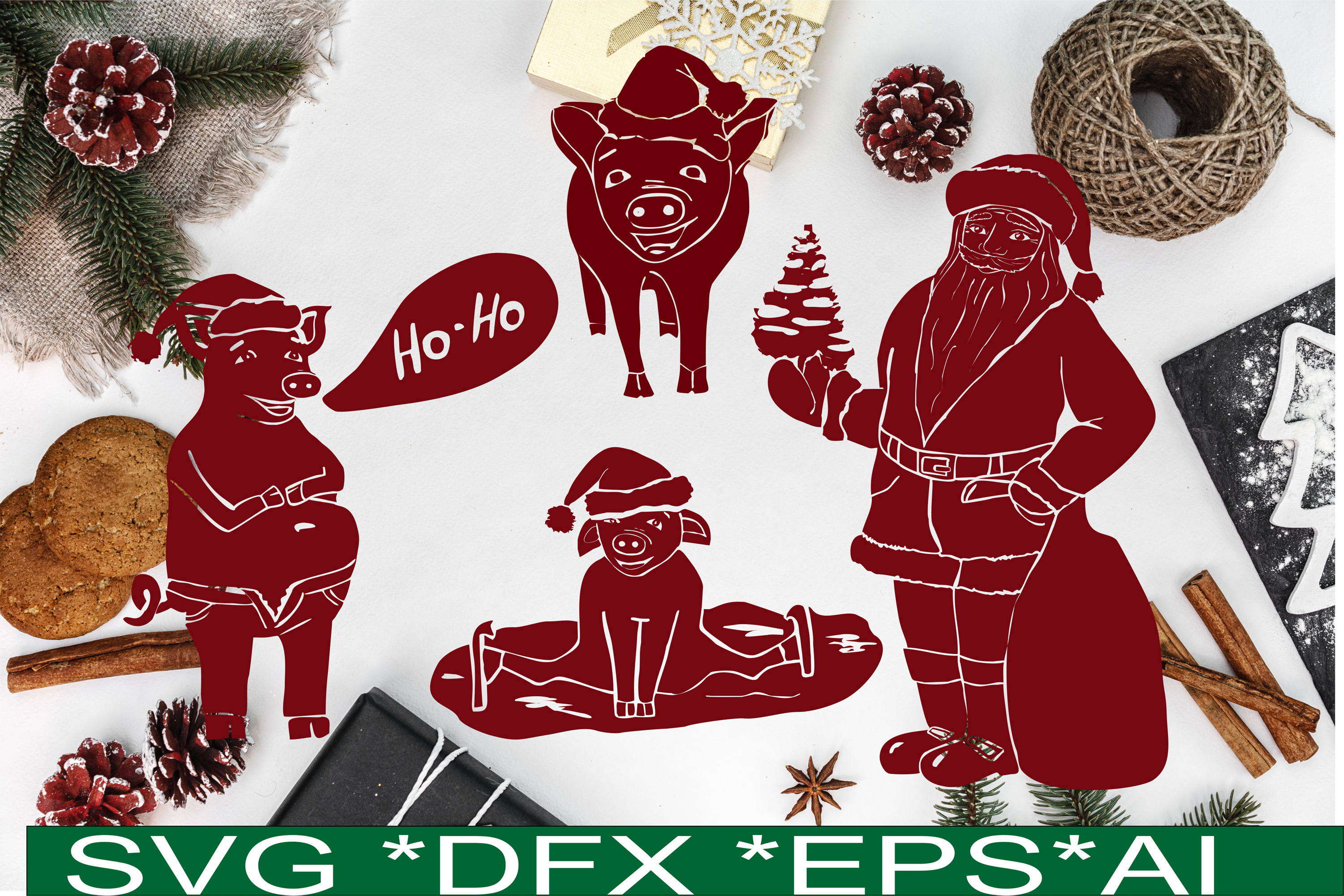 Download New Year Pig, Christmas Pig, Santa SVG, DXF, EPS cricut ...