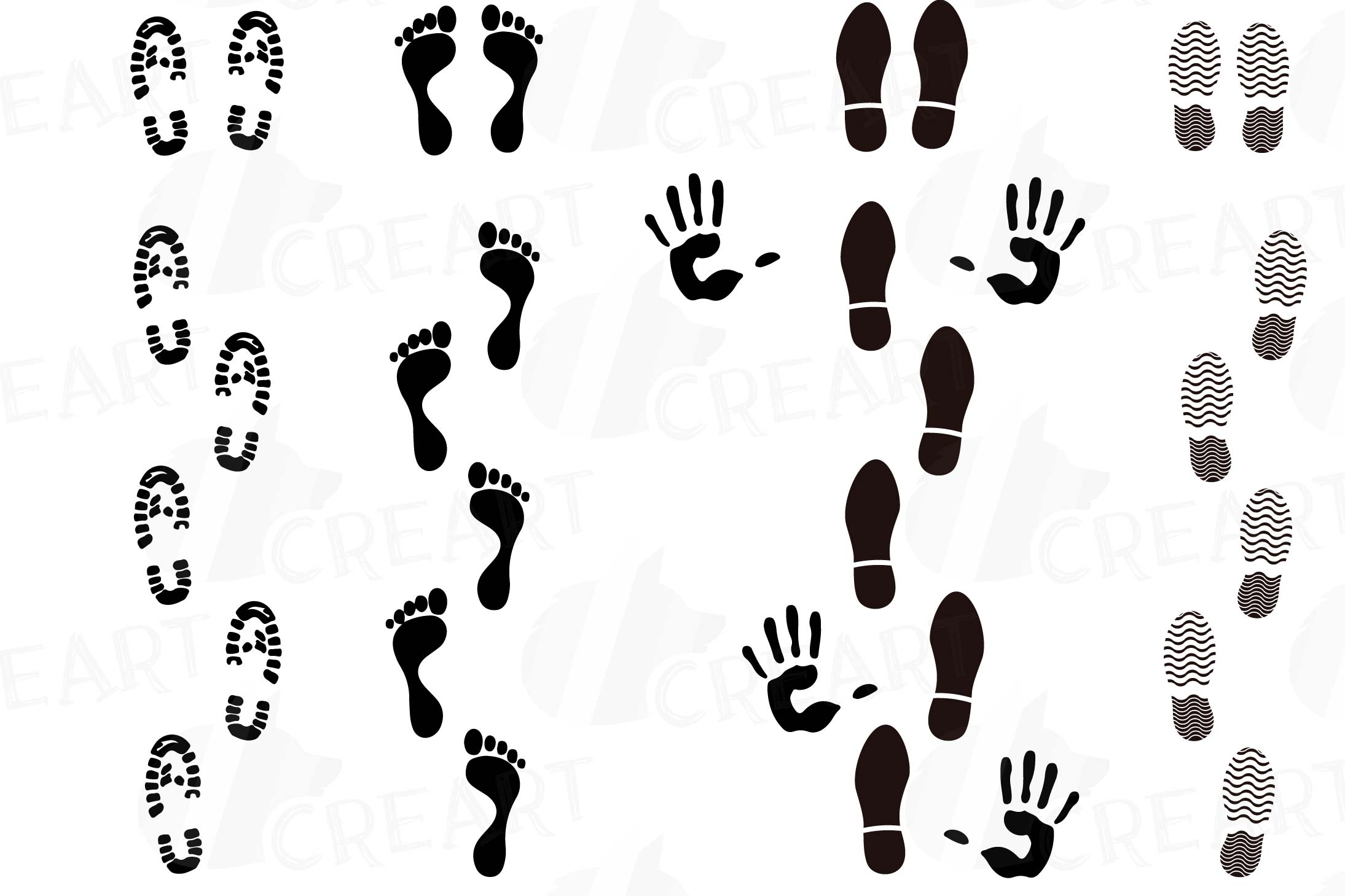 Footprint and handprint Clipart pack, human footprints (109444