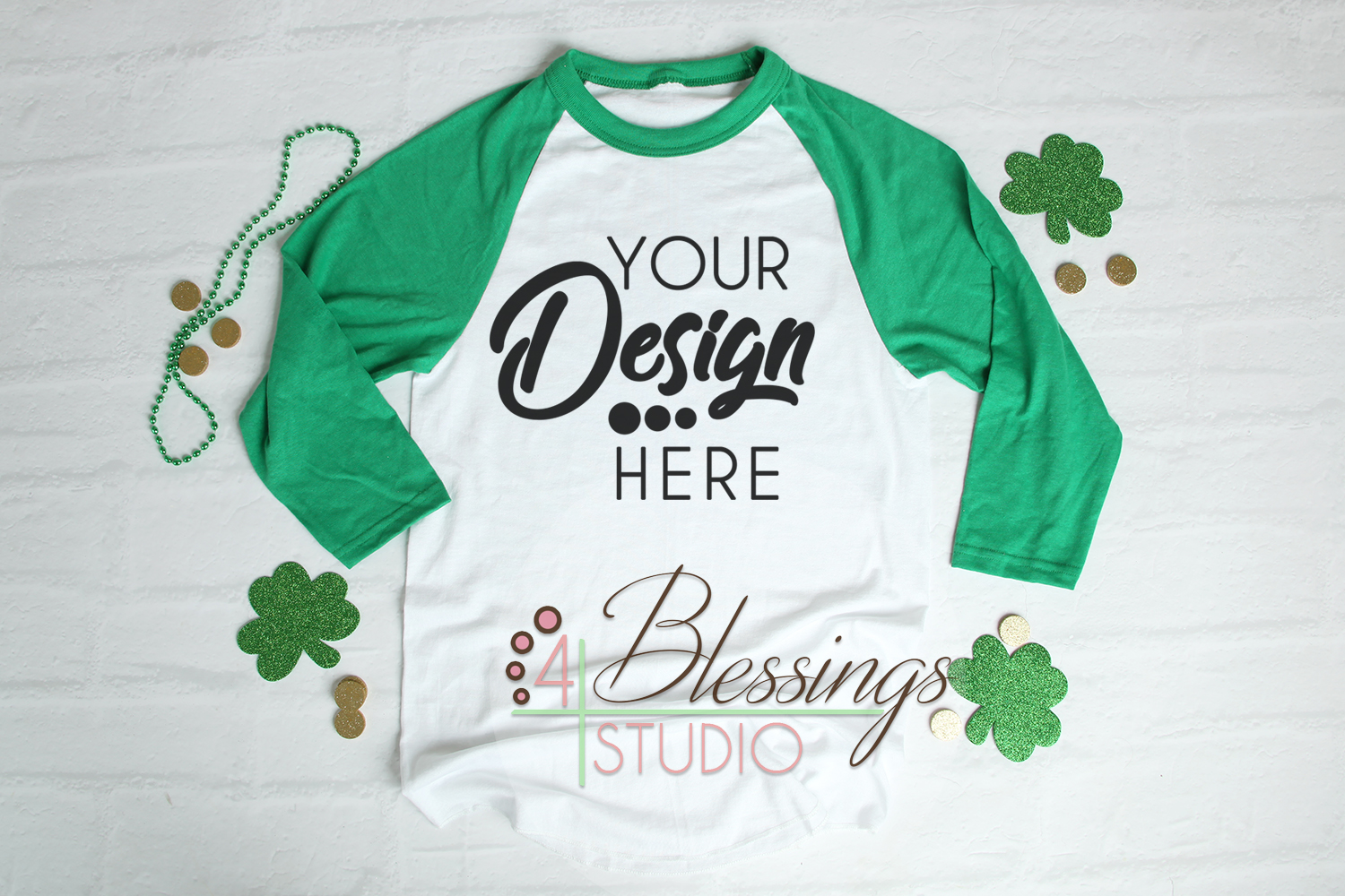 Download St Patricks Raglan Shirt Mockup Baseball TShirt Green (194556) | Clothing | Design Bundles