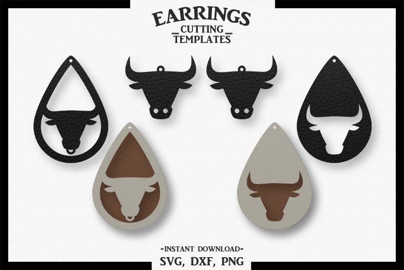 Download Bull Earrings, Silhouette, Cricut, Cut File, SVG DXF PNG