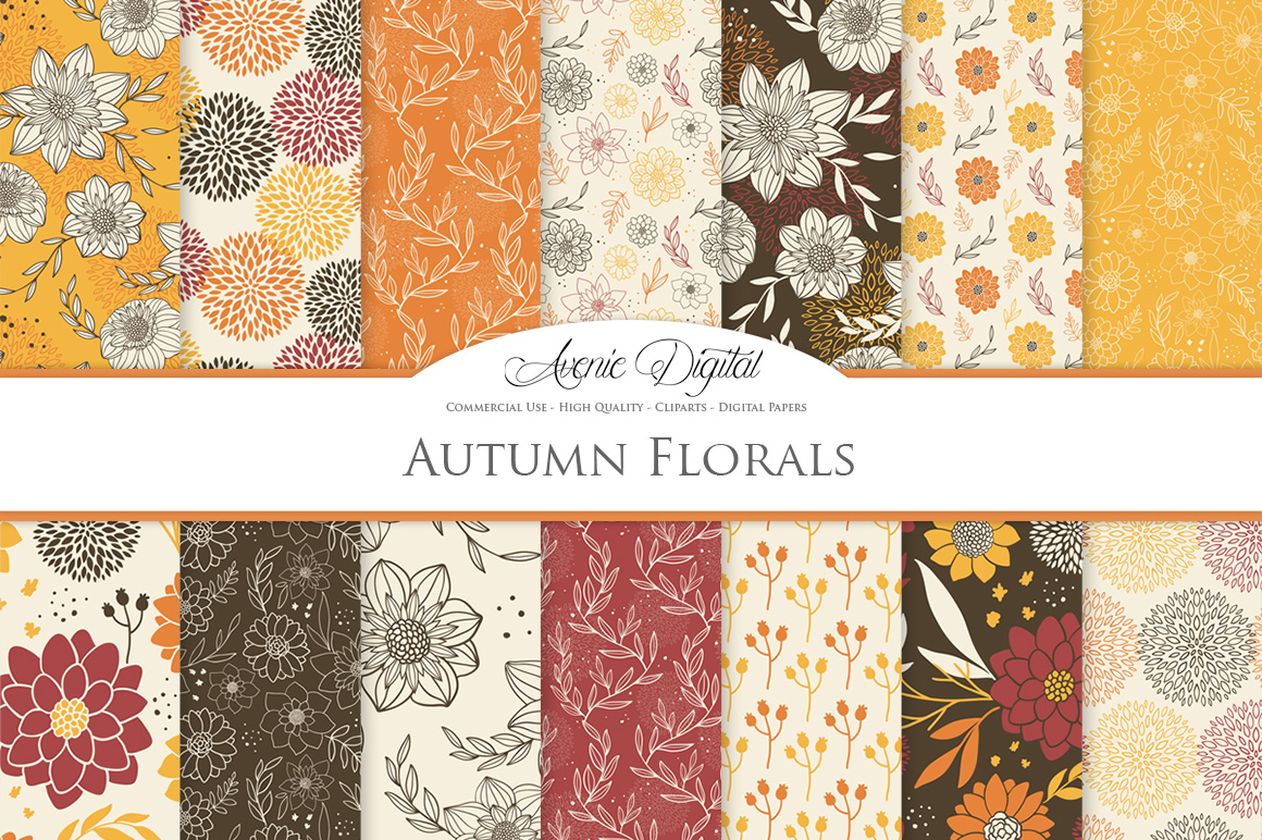 Fall Floral Vector Patterns - Autumn Flowers Seamless ...