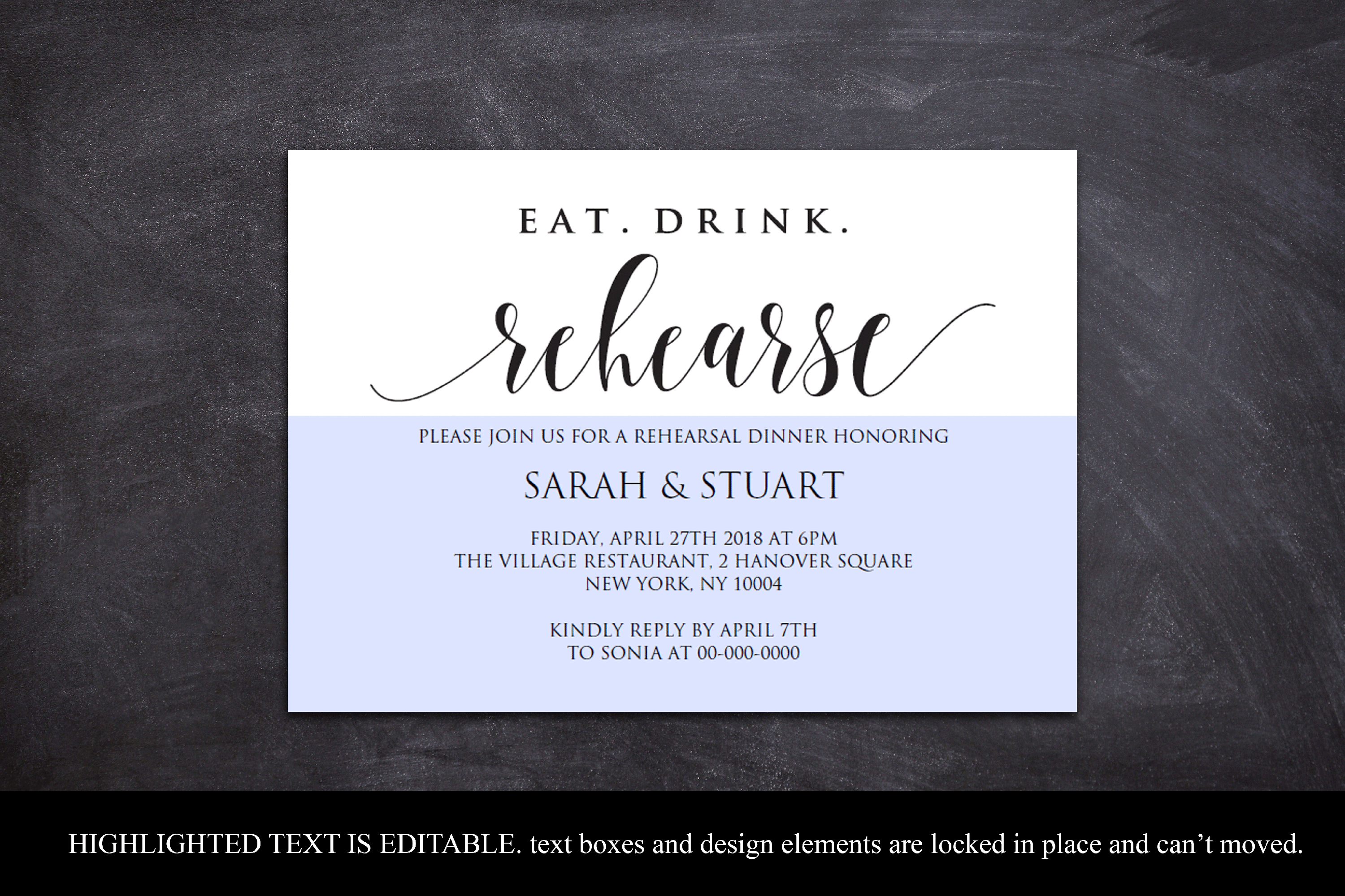Eat Drink Rehearse Rehearsal dinner invitation template (358507) Card