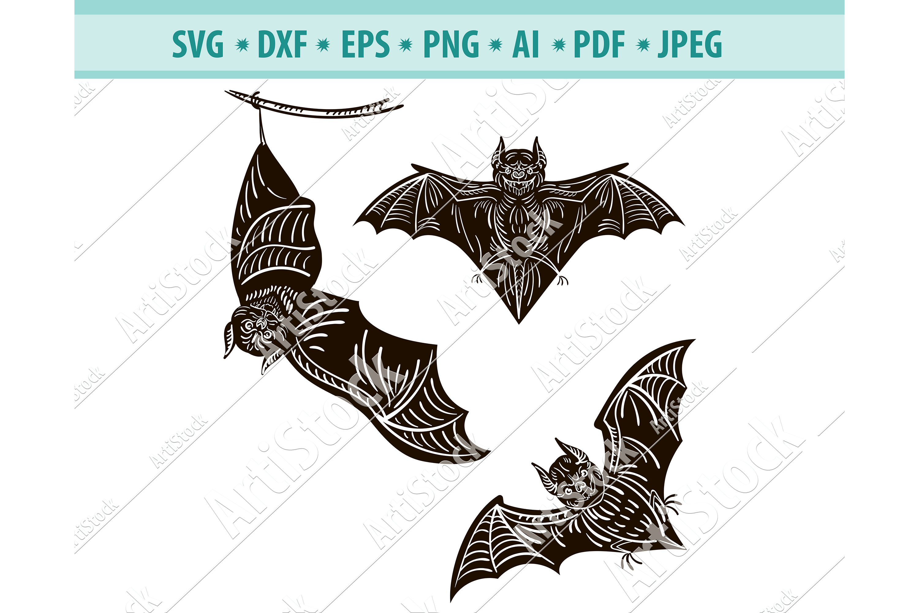 Bat SVG, Halloween SVG, Bats Silhouette Svg, Dxf, Png, Eps