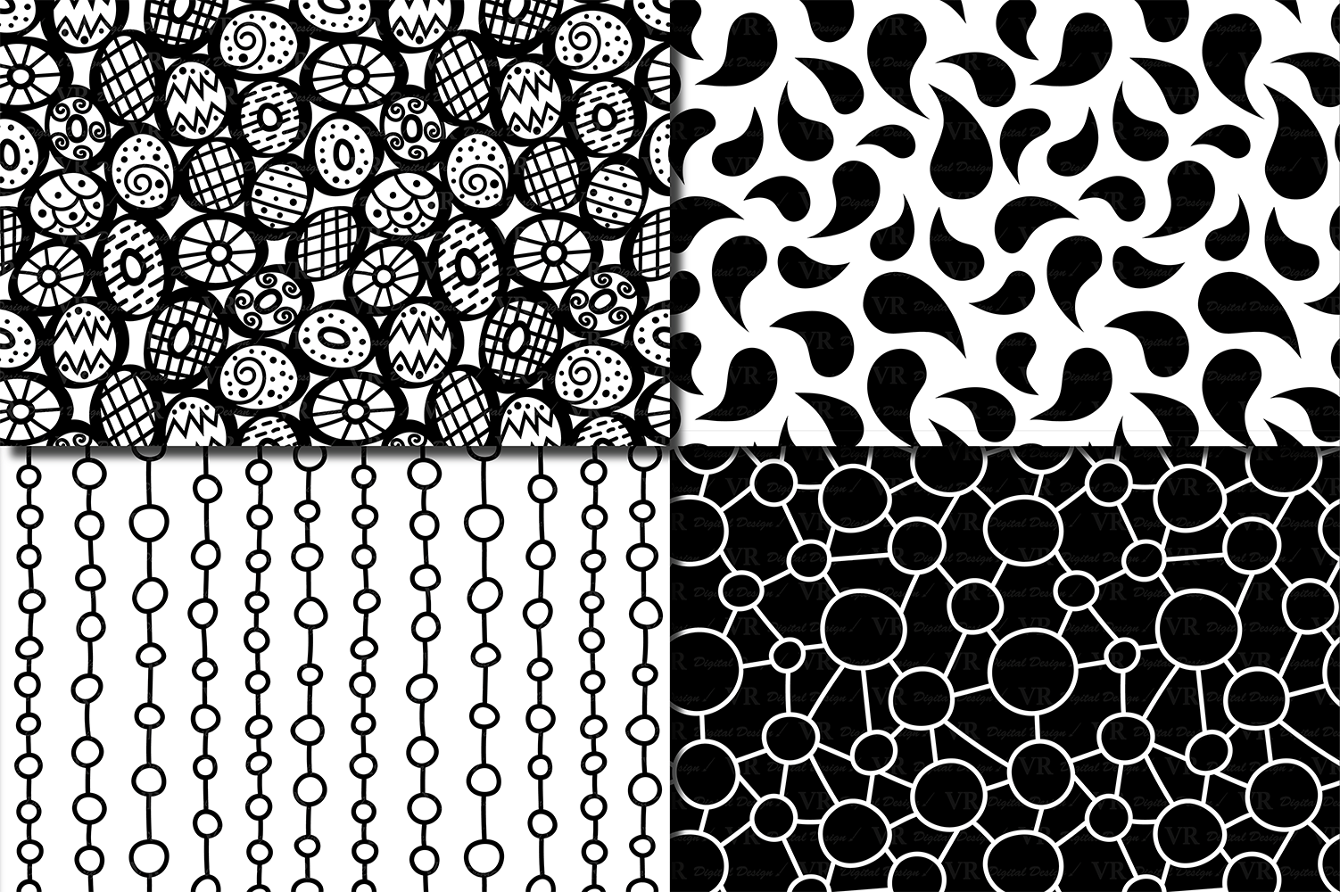 Black and White hand drawn seamless doodle patterns (217936) | Patterns