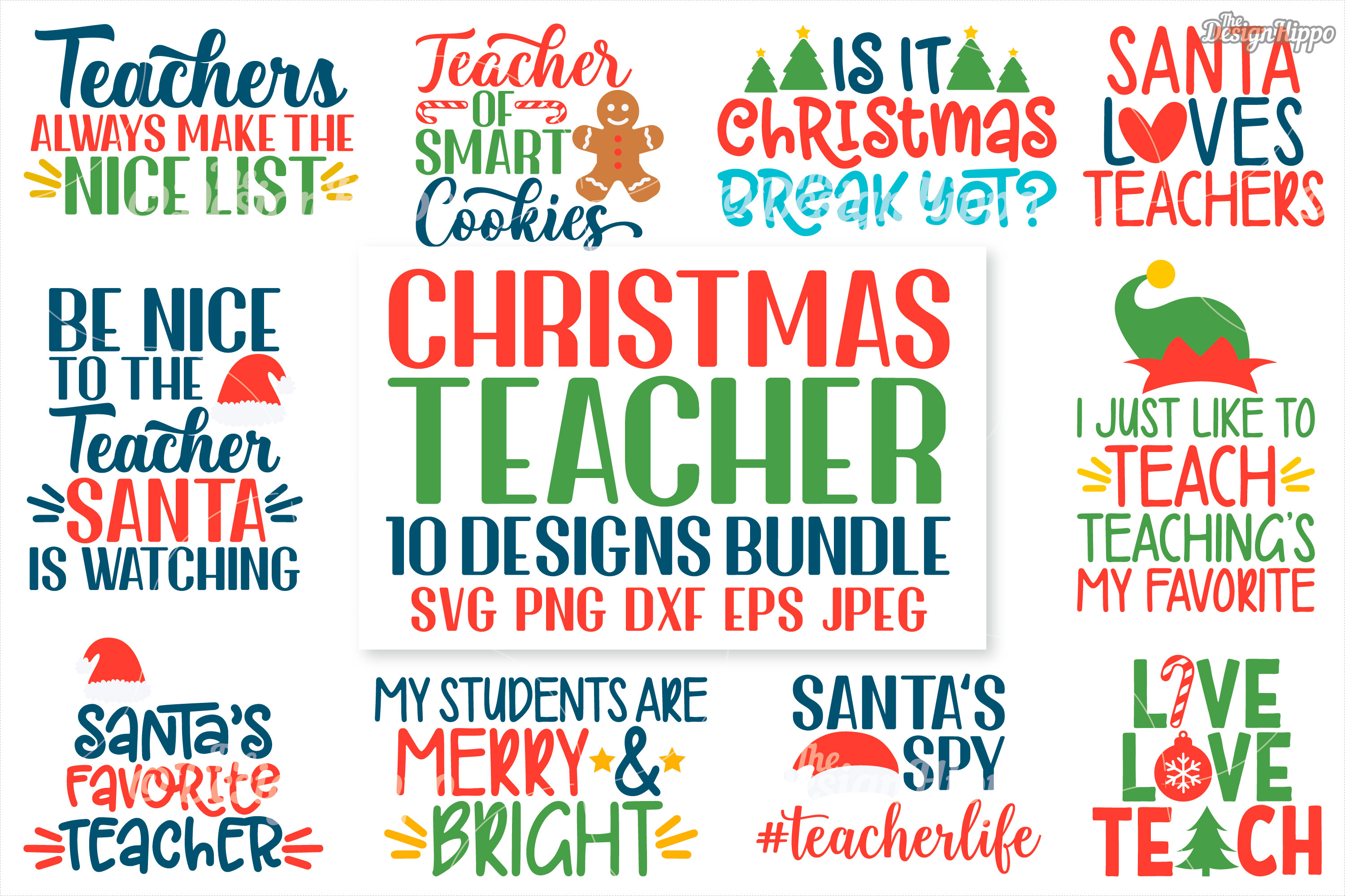 Teacher Christmas Bundle of 10 SVG PNG DXF PNG EPS Cut Files