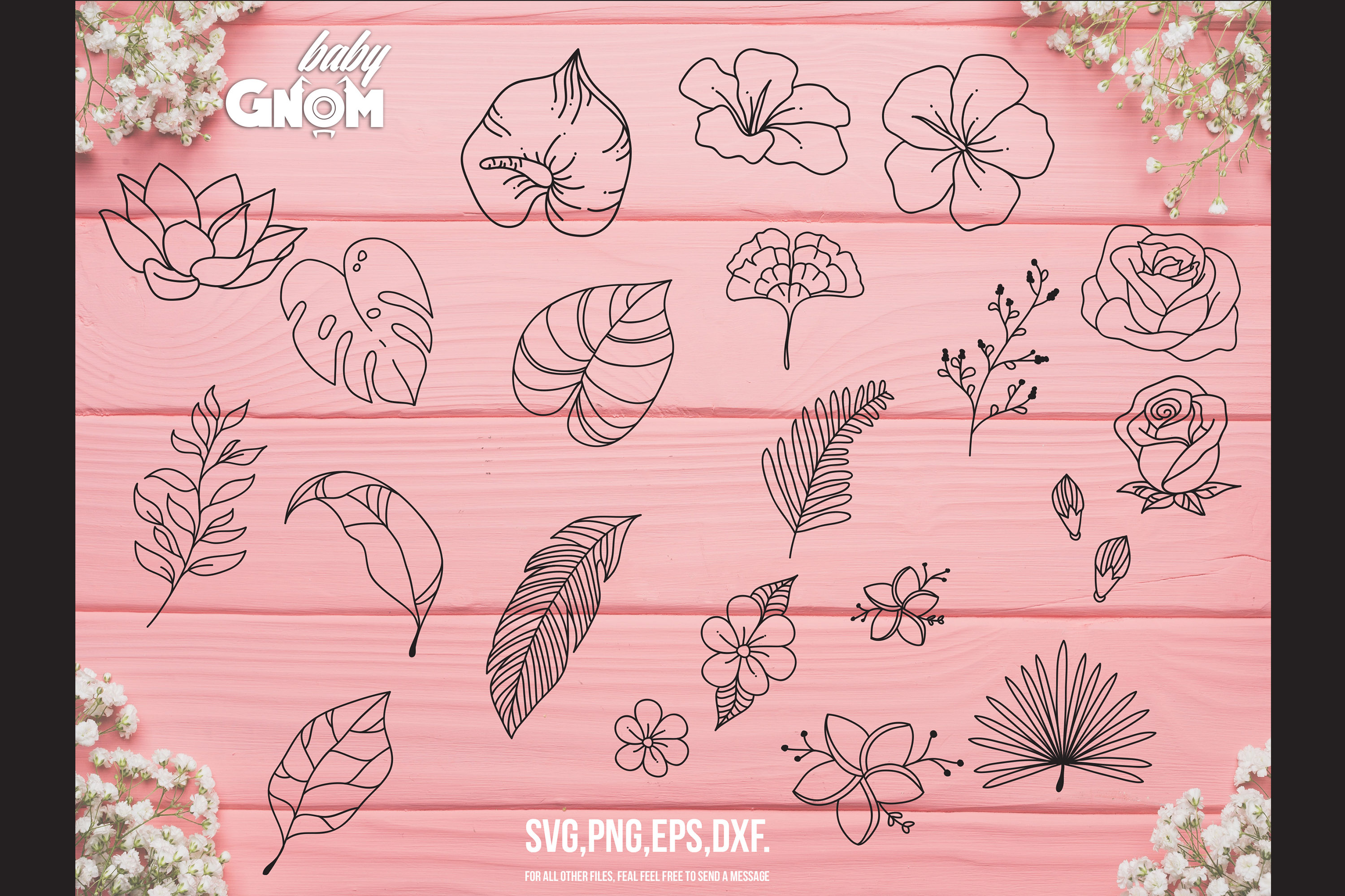 Download Flowers and Leaves Bundle Svg,Tropical flower,Tropical Leave